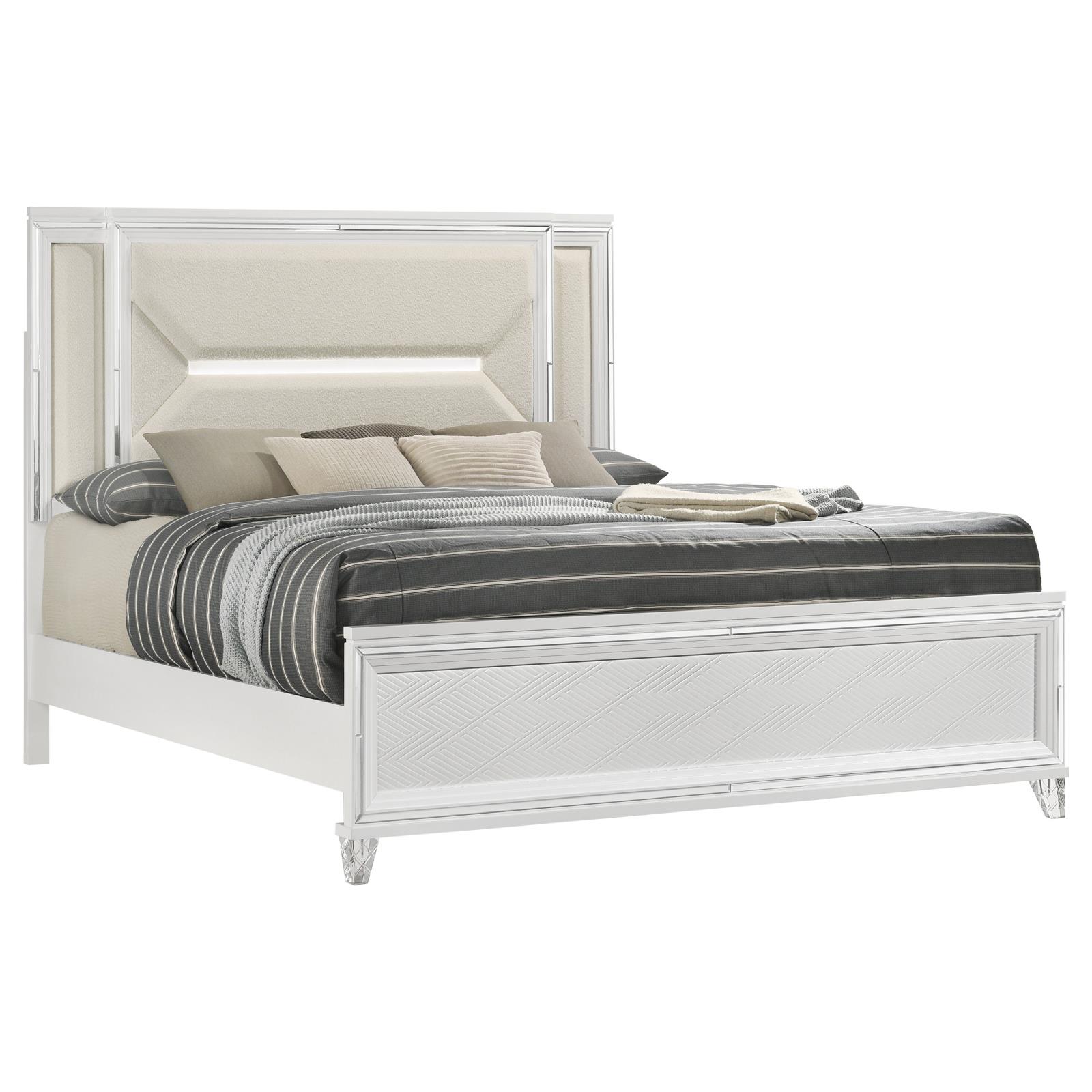 Marmore 64-inch Eastern King Panel Bed LED Headboard White - Image 3