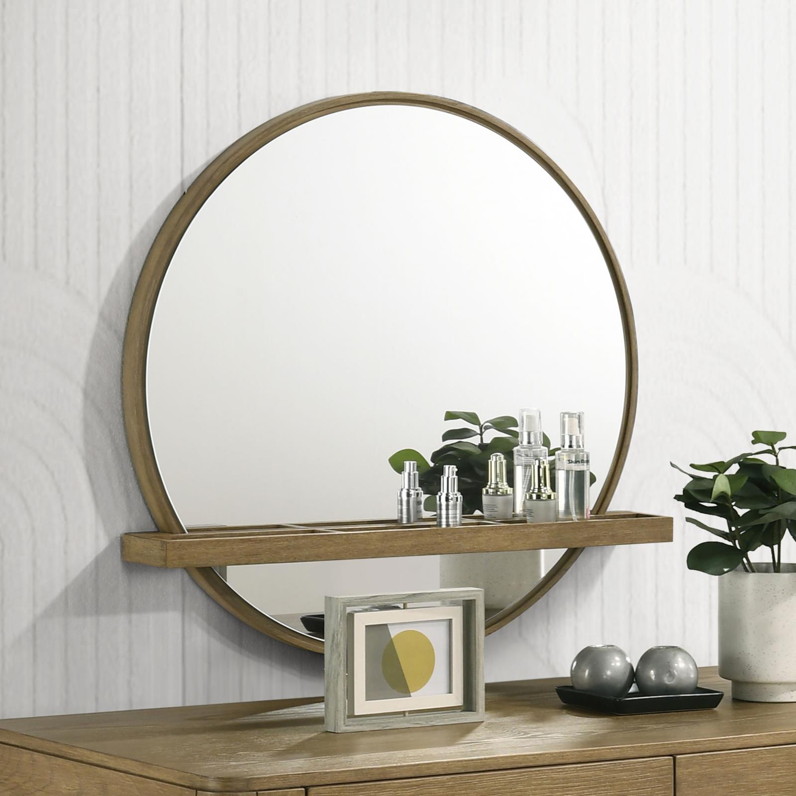 Arini Round Vanity Wall Mirror with Shelf Sand Wash - Image 2