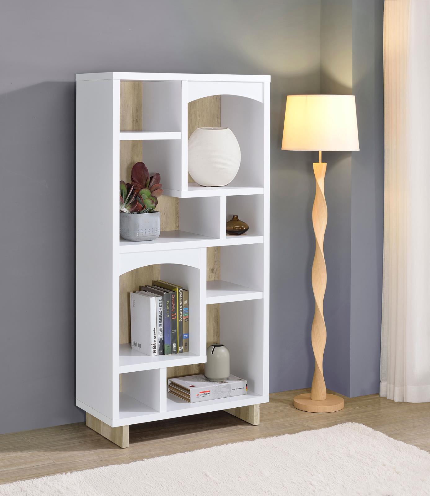 Dalton 65-inch 6-shelf Bookcase White and Distressed Pine - Image 2