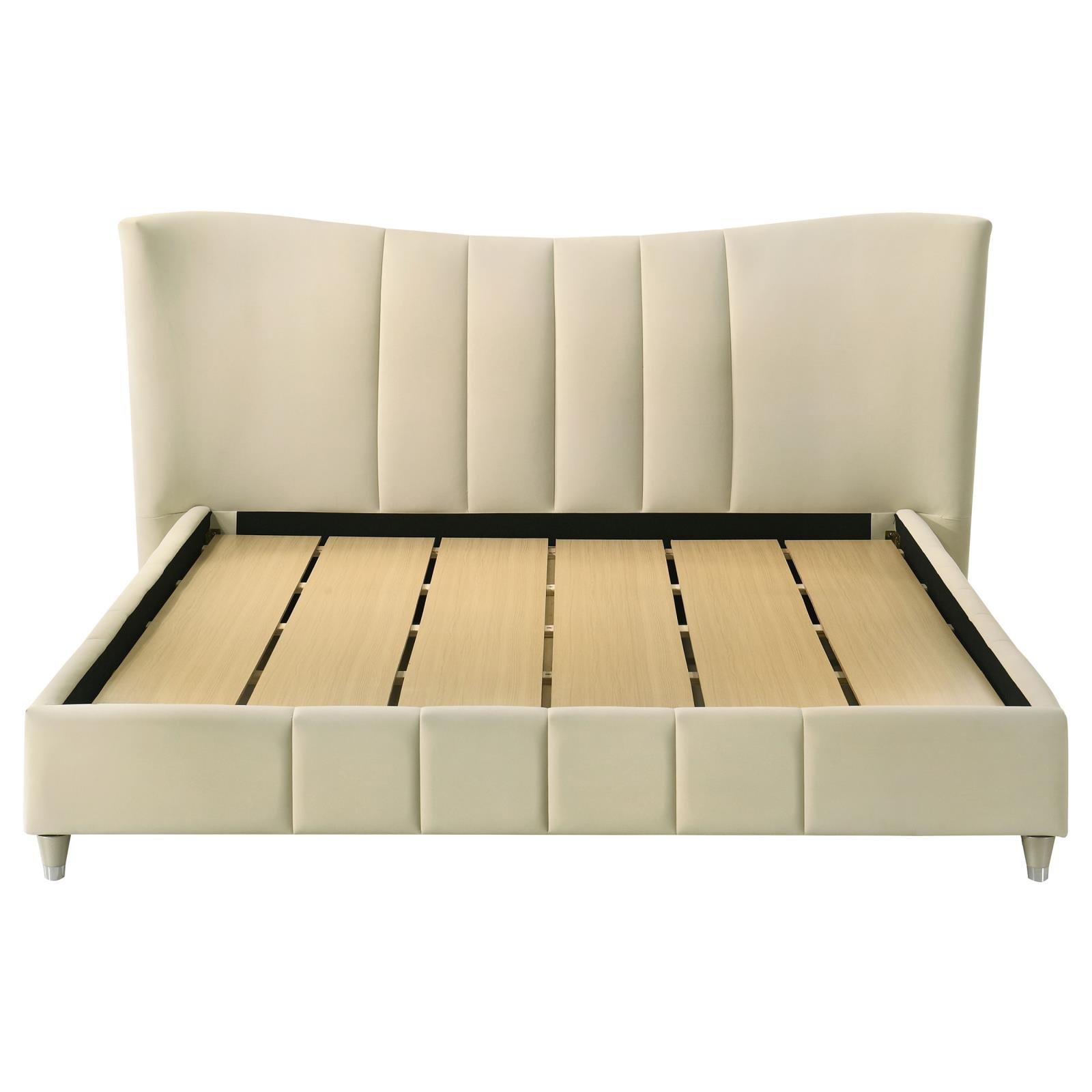 Evelyn Upholstered Eastern King Panel Platform Bed Ivory - Image 4