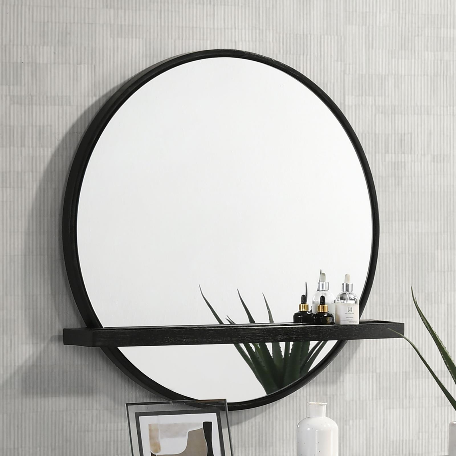 Arini Round Vanity Wall Mirror with Shelf Black - Image 2