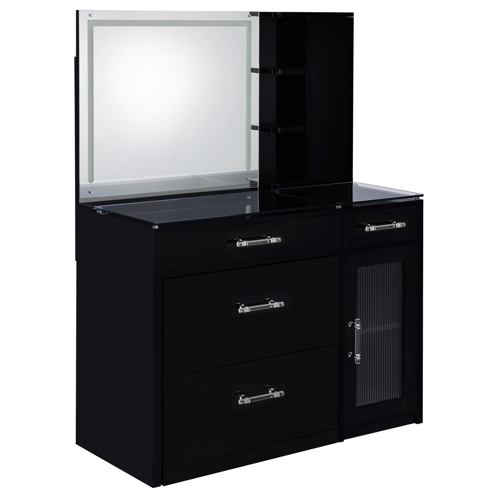 Flora 2-drawer Vanity Set with LED Mirror Black High Gloss - Image 4
