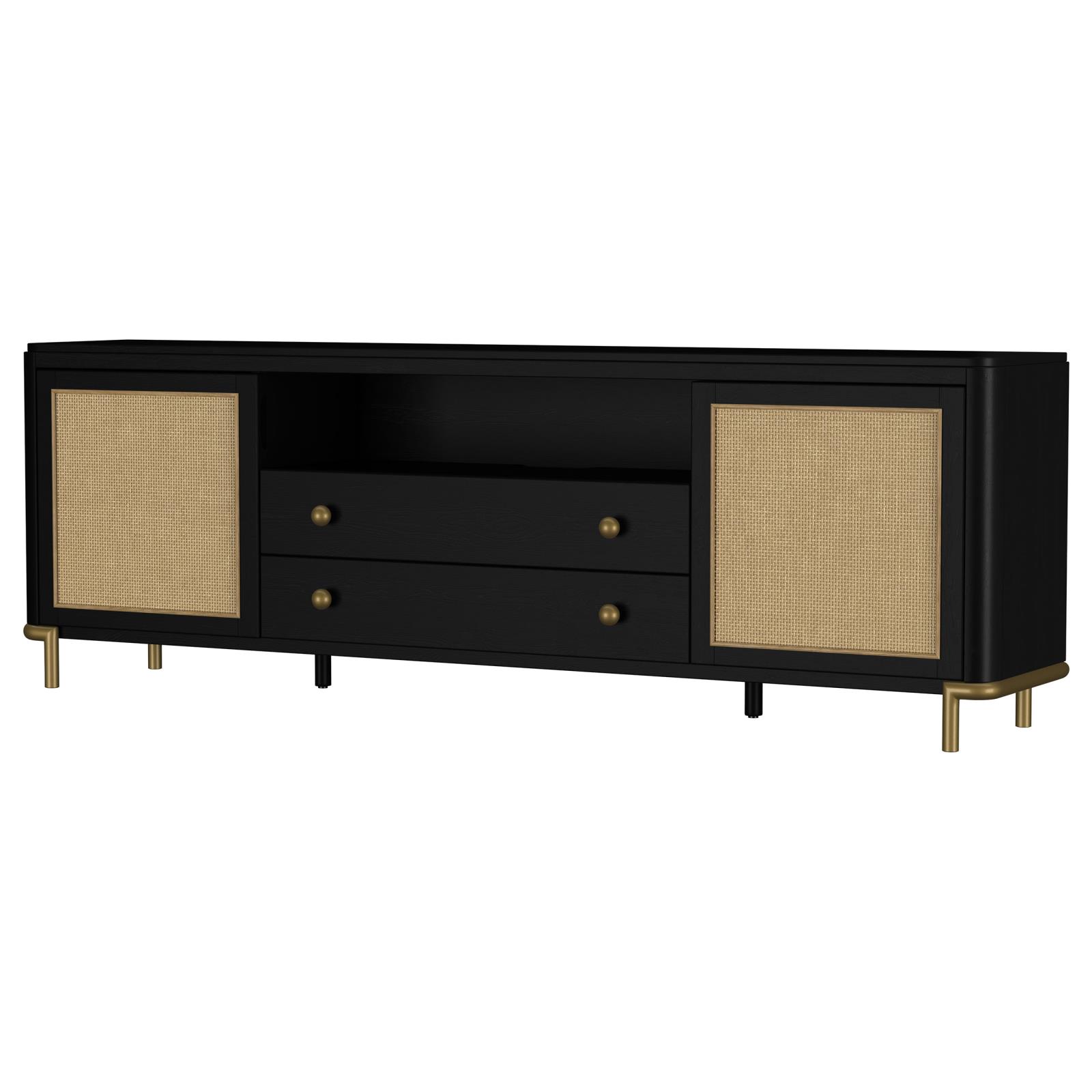 Arini Rattan Cane 2-door TV Stand Media Console Black - Image 5