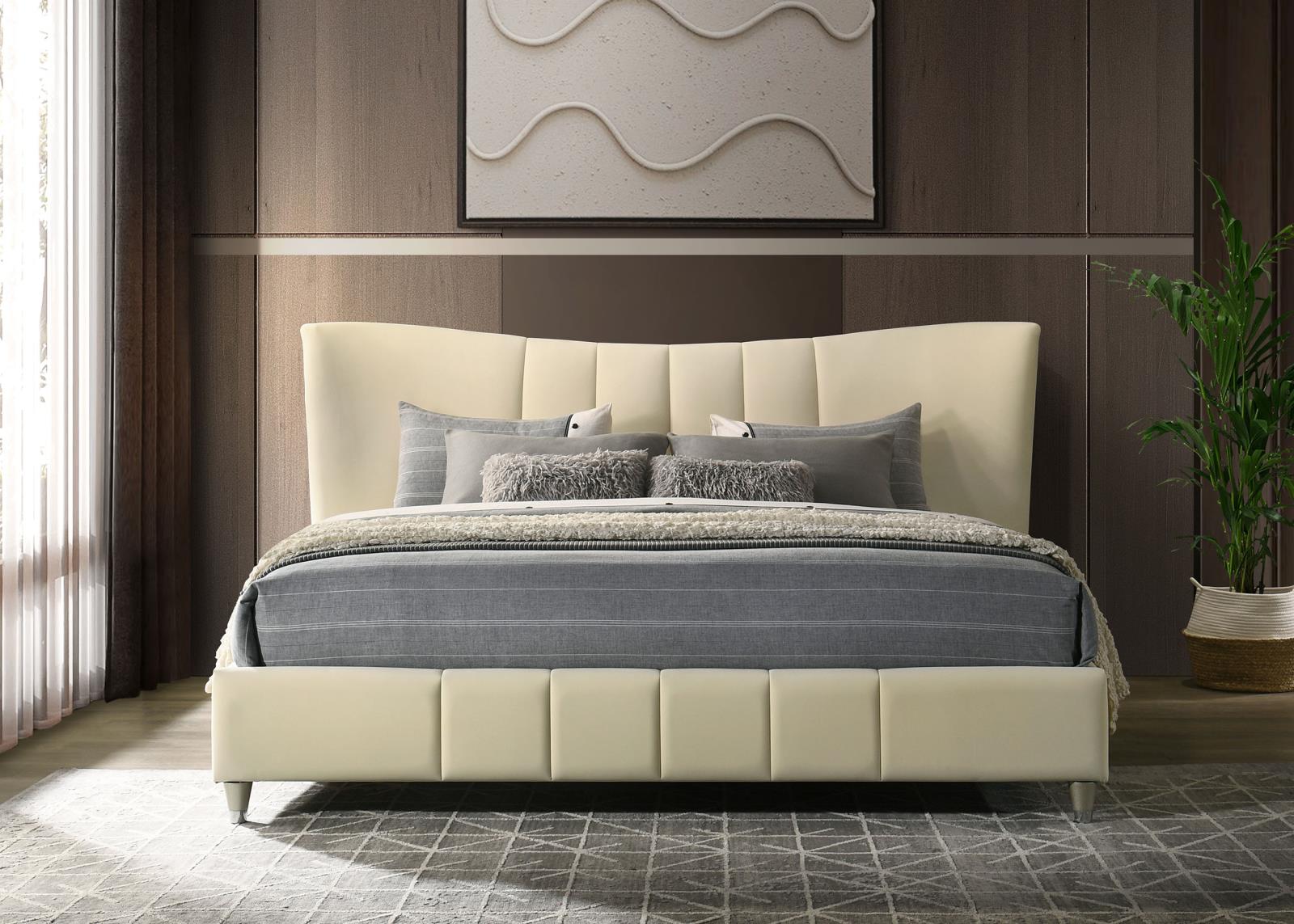 Evelyn Upholstered Eastern King Panel Platform Bed Ivory - Image 3