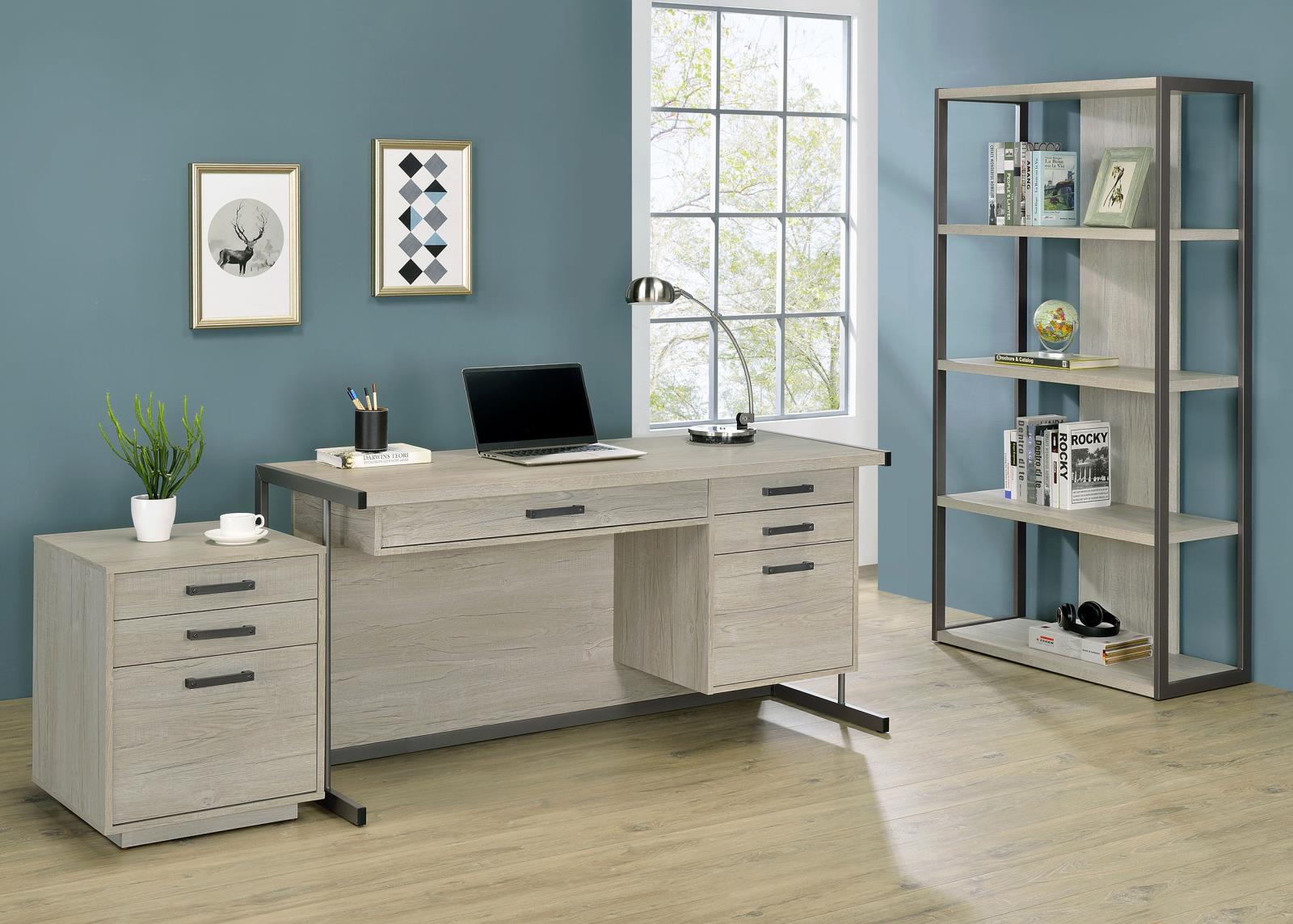 Loomis 72-inch 4-shelf Bookshelf Whitewashed Grey - Image 12