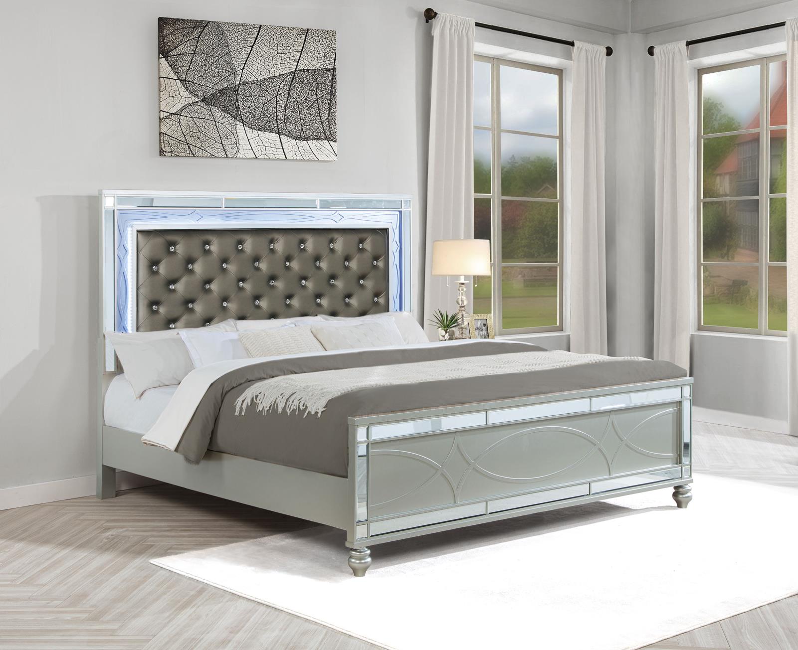 Gunnison Wood Eastern King LED Panel Bed Silver Metallic - Image 2