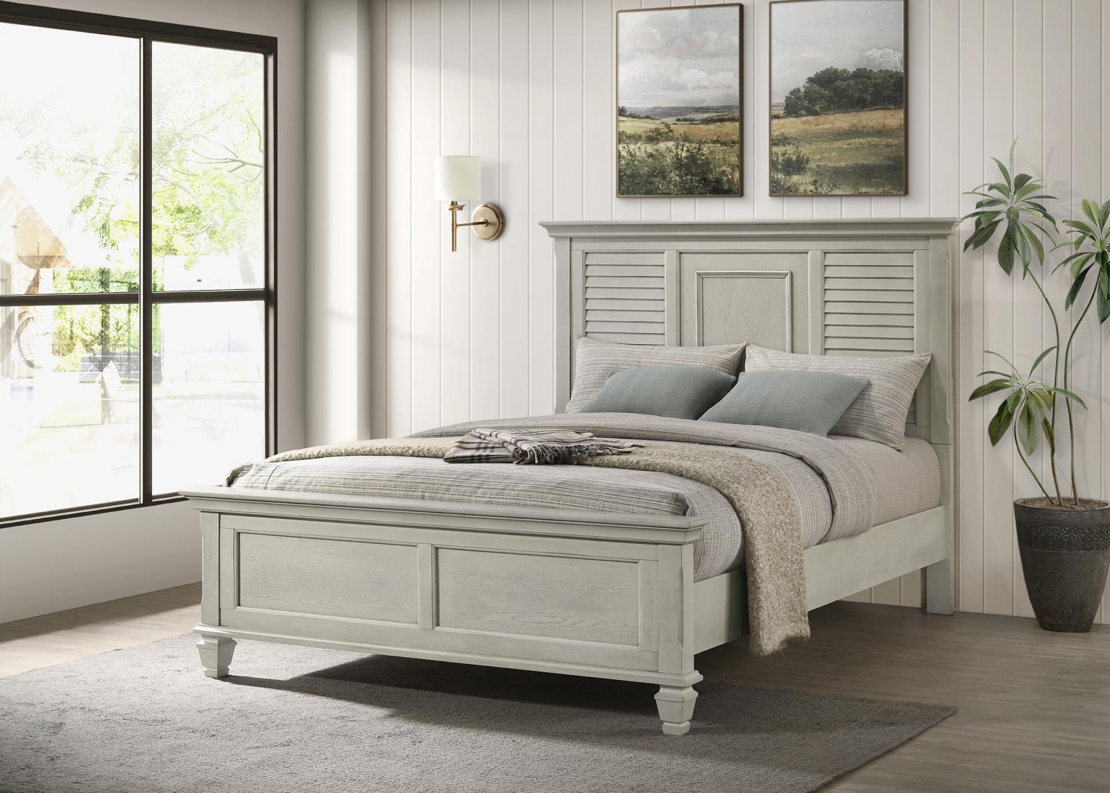 Franco Wood Queen Panel Bed Distressed White - Image 2