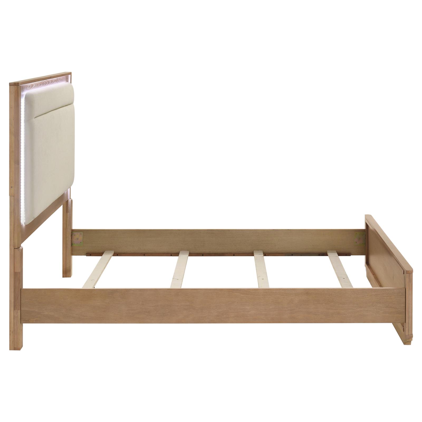 Leanne Queen LED Panel Bed Off White and Light Oak - Image 6