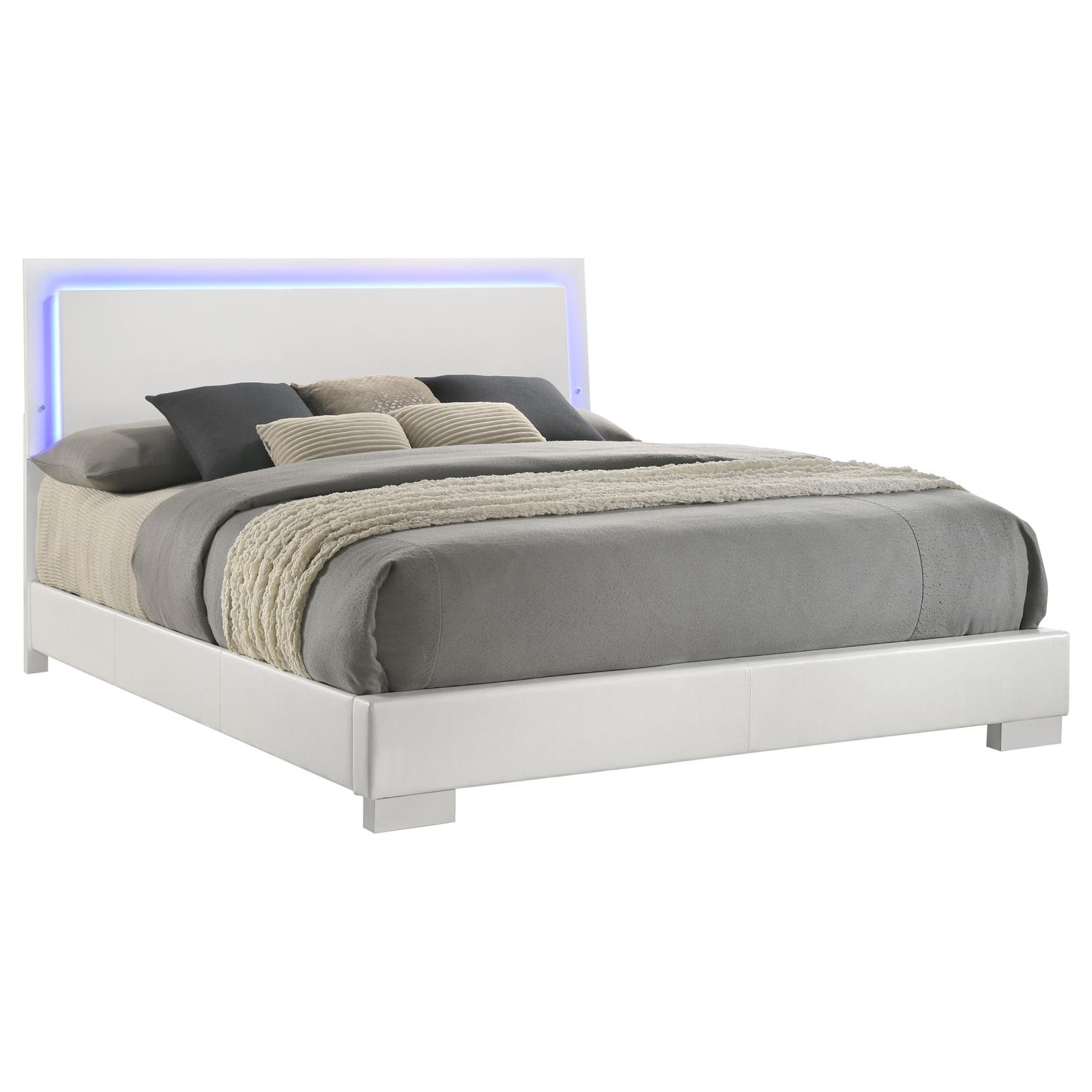 Felicity Wood Eastern King LED Panel Bed White High Gloss - Image 3