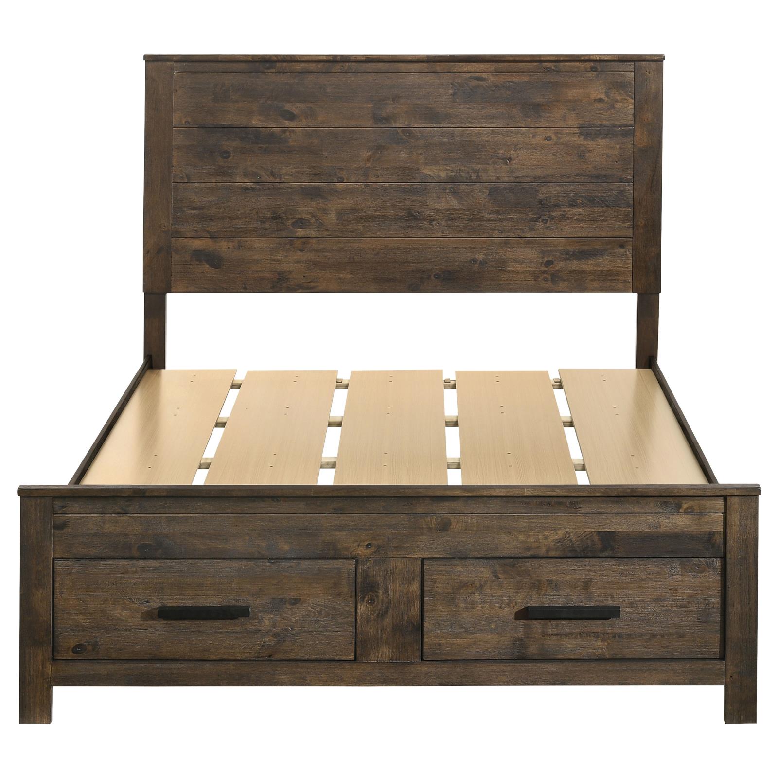 Woodmont Wood Queen Storage Panel Bed Rustic Golden Brown - Image 4