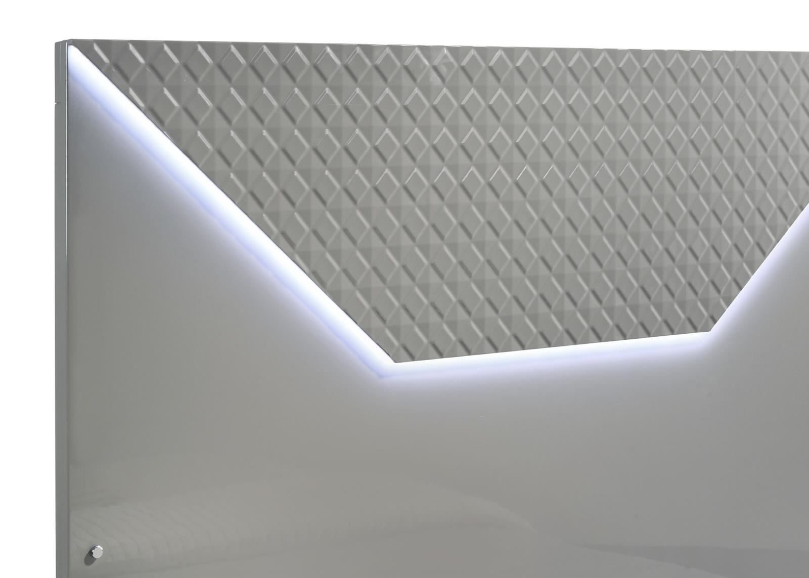 Ives Eastern King Panel Bed LED Headboard Grey High Gloss - Image 7
