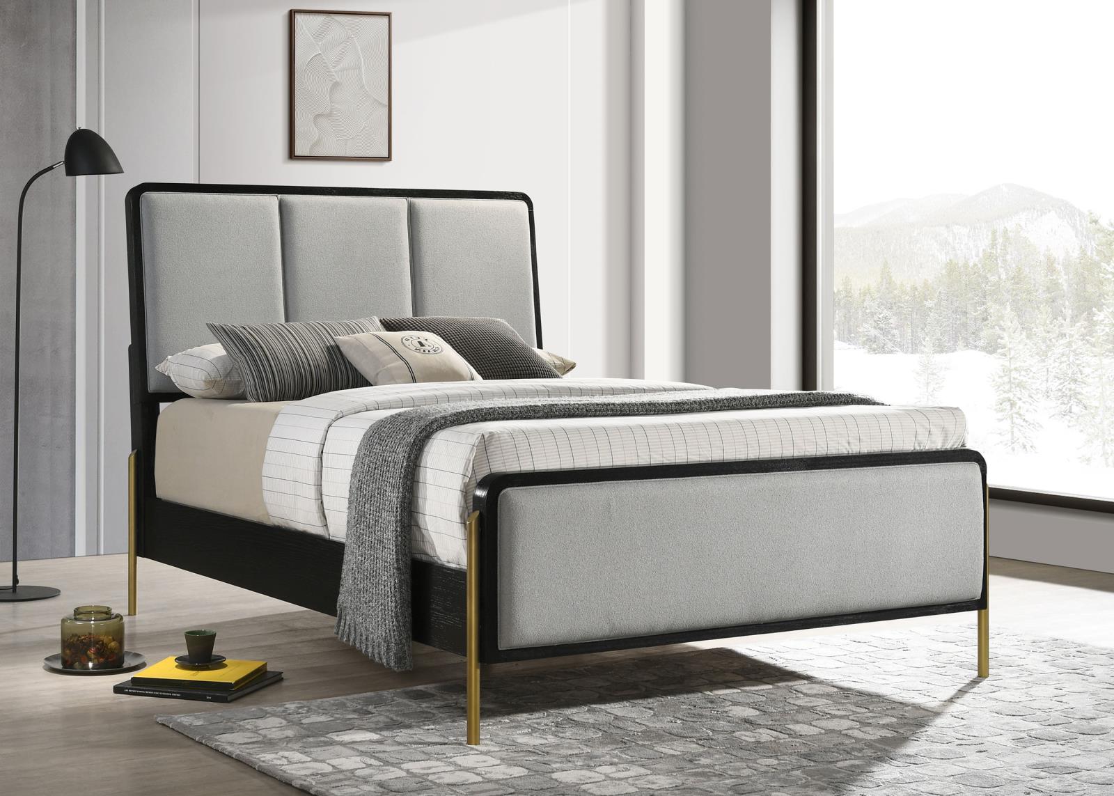 Arini Upholstered Eastern King Panel Bed Black and Grey - Image 2