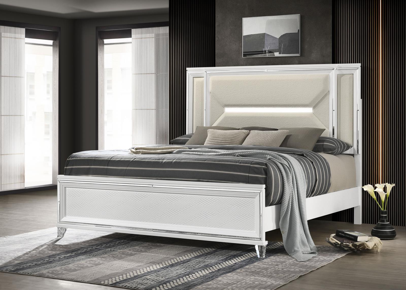 Marmore 64-inch Queen Panel Bed LED Headboard White - Image 2