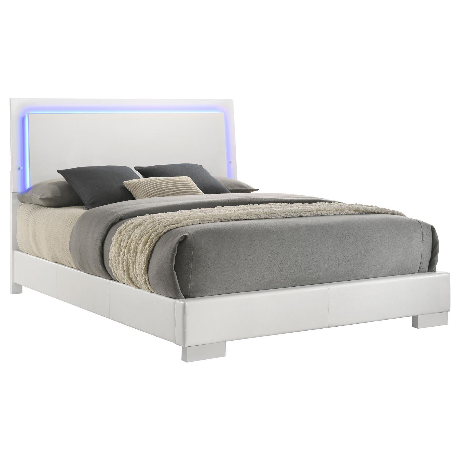 Felicity Wood Queen LED Panel Bed White High Gloss - Image 3