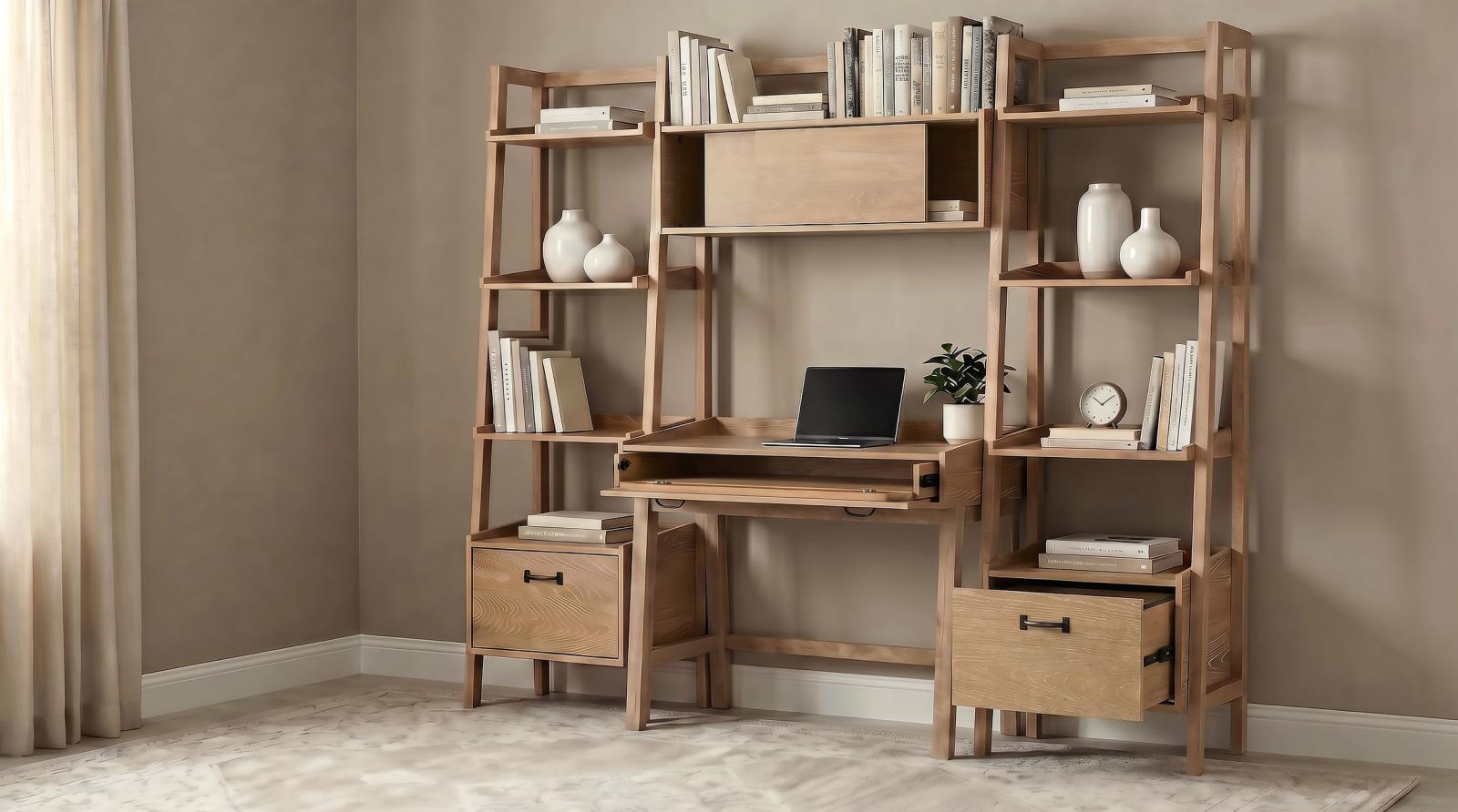 Fabian 4-piece Computer Desk and Bookshelf Set Distressed Light Brown - Image 3