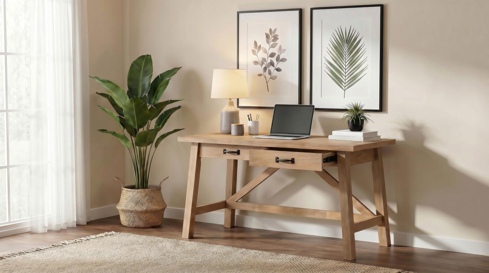 Fabian 54-inch 2-drawer Computer Writing Desk Distressed Light Brown - Image 3