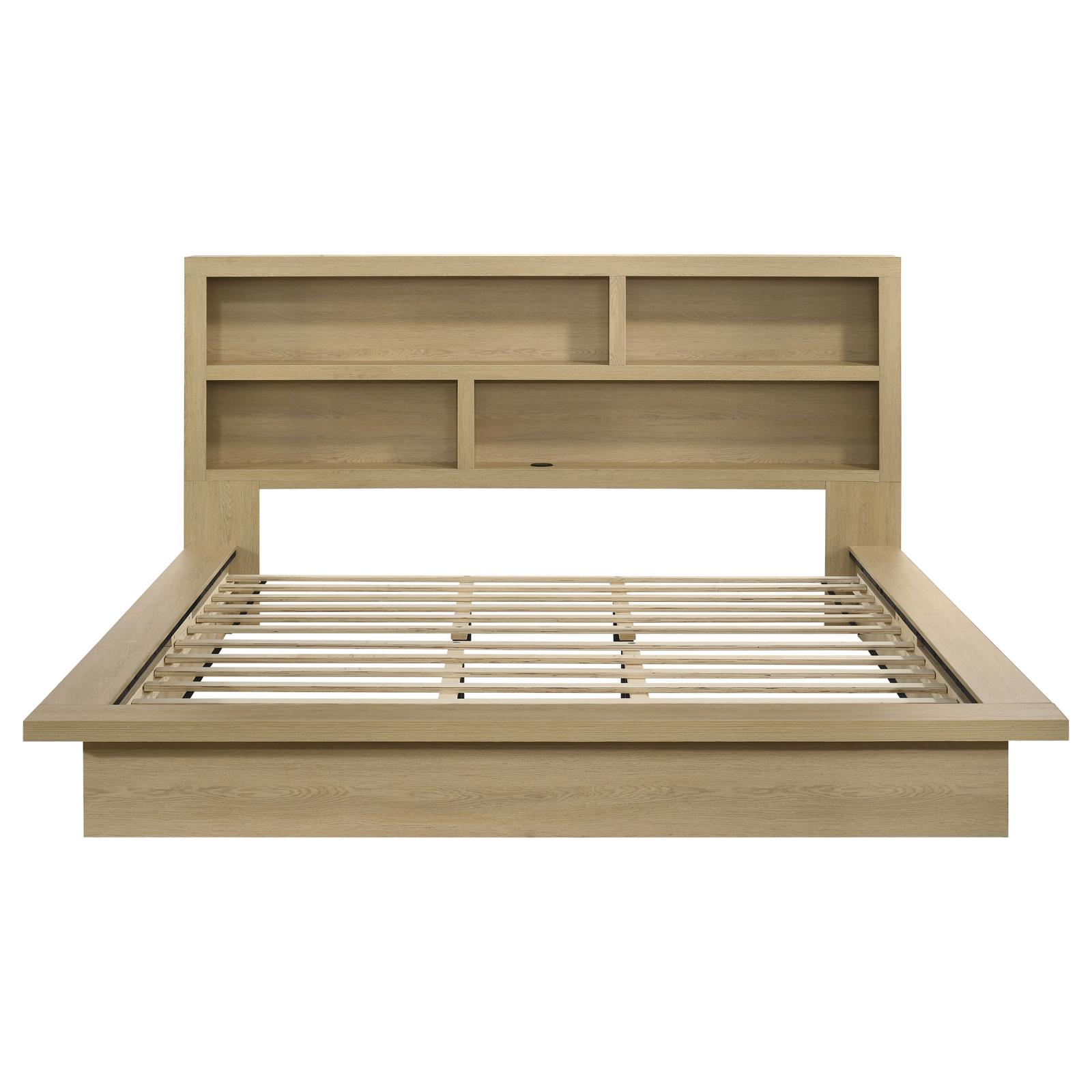 Hendricks Eastern King Bookcase Headboard Platform Bed Light Oak - Image 4