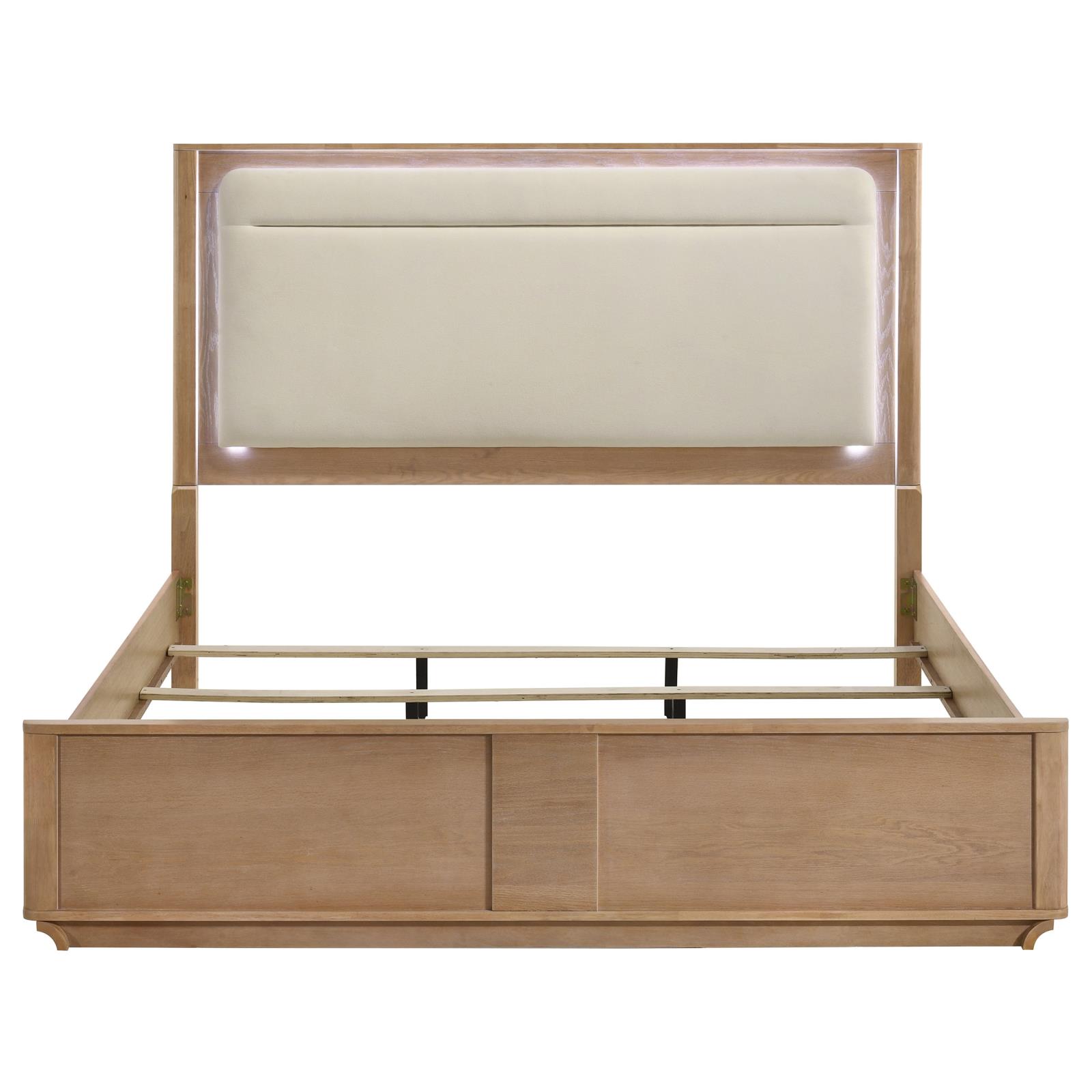 Leanne Eastern King LED Panel Bed Off White and Light Oak - Image 4