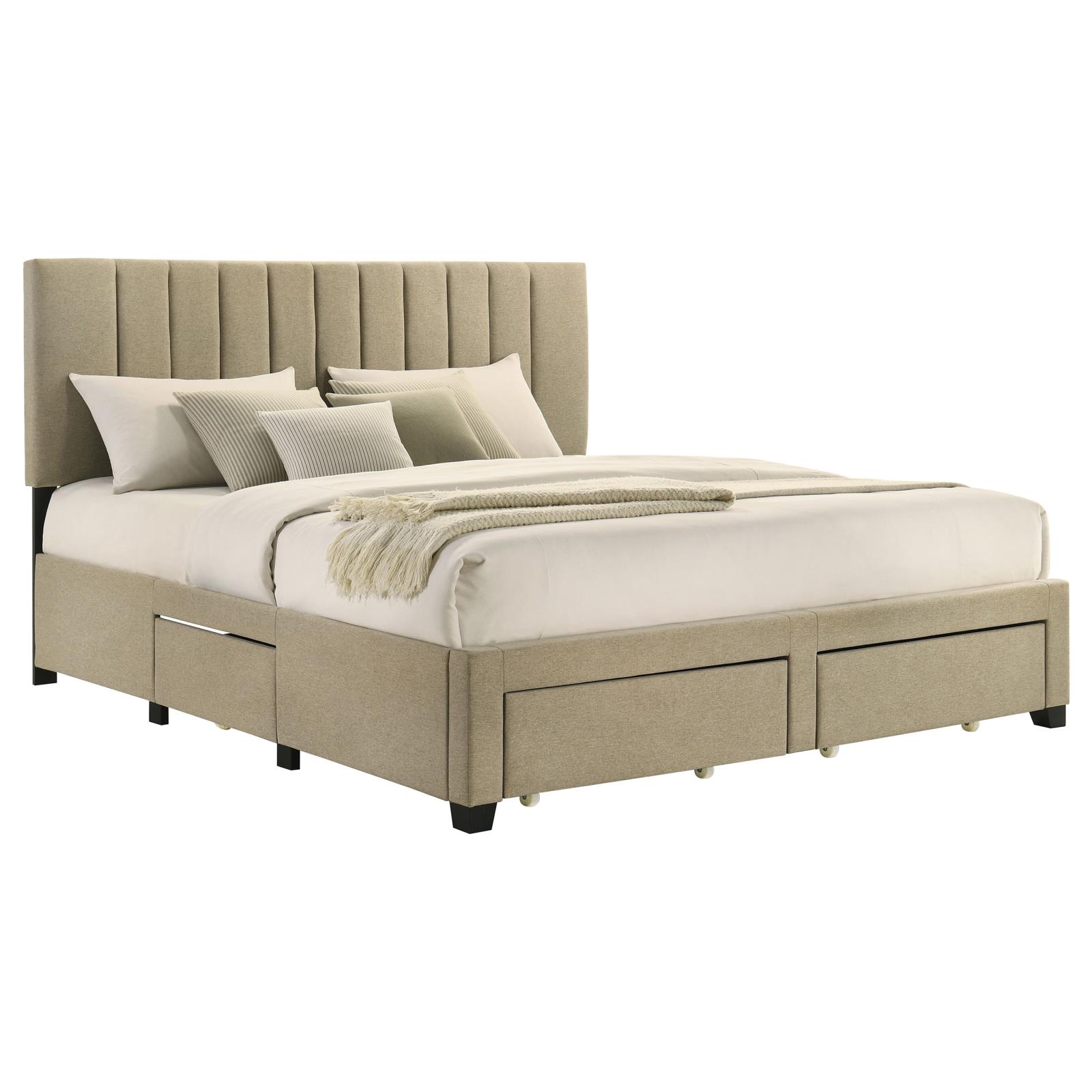 Wheatland 4-drawer Upholstered Eastern King Storage Bed Brown - Image 5