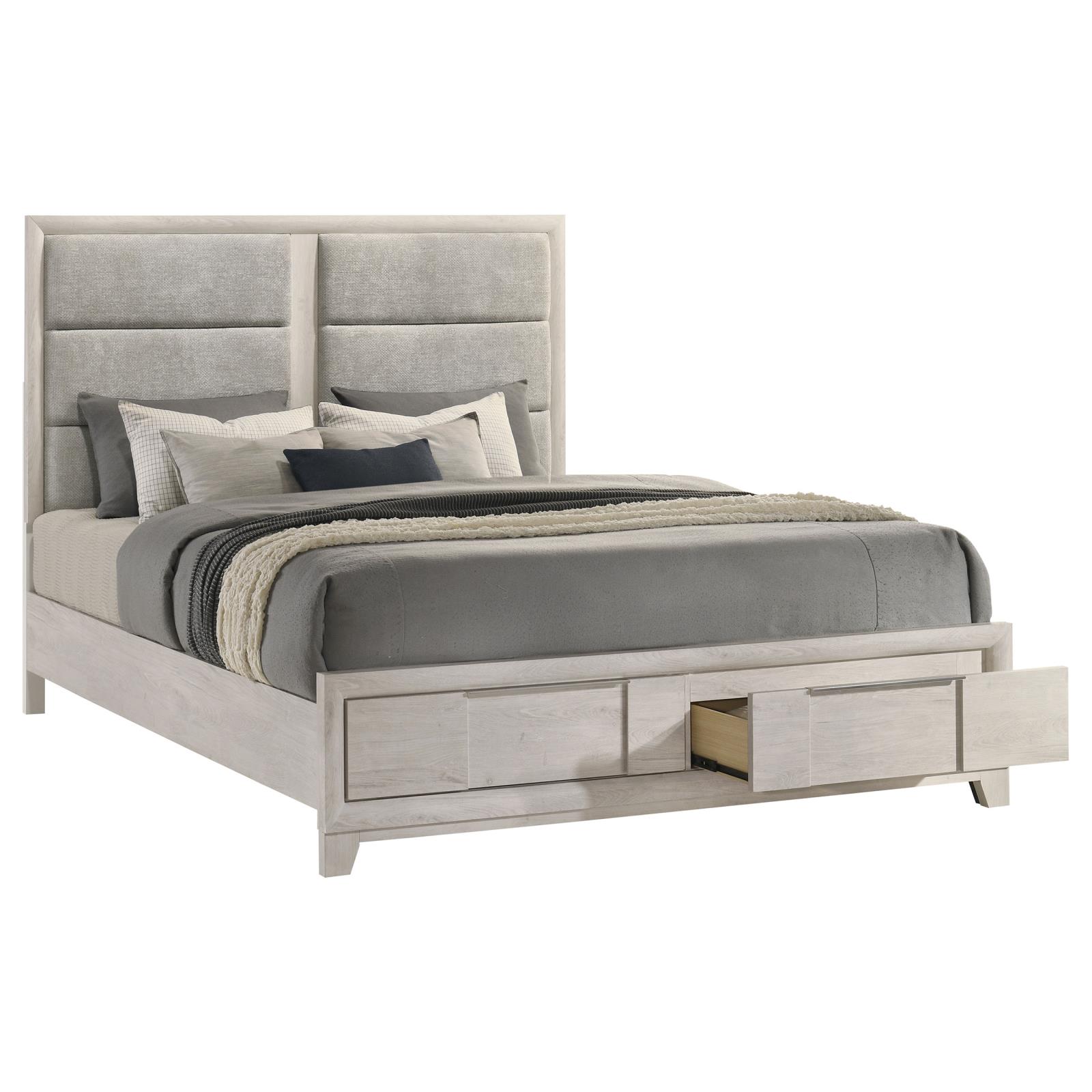 Farre Eastern King Upholstered Storage Platform Bed Washed Grey - Image 3