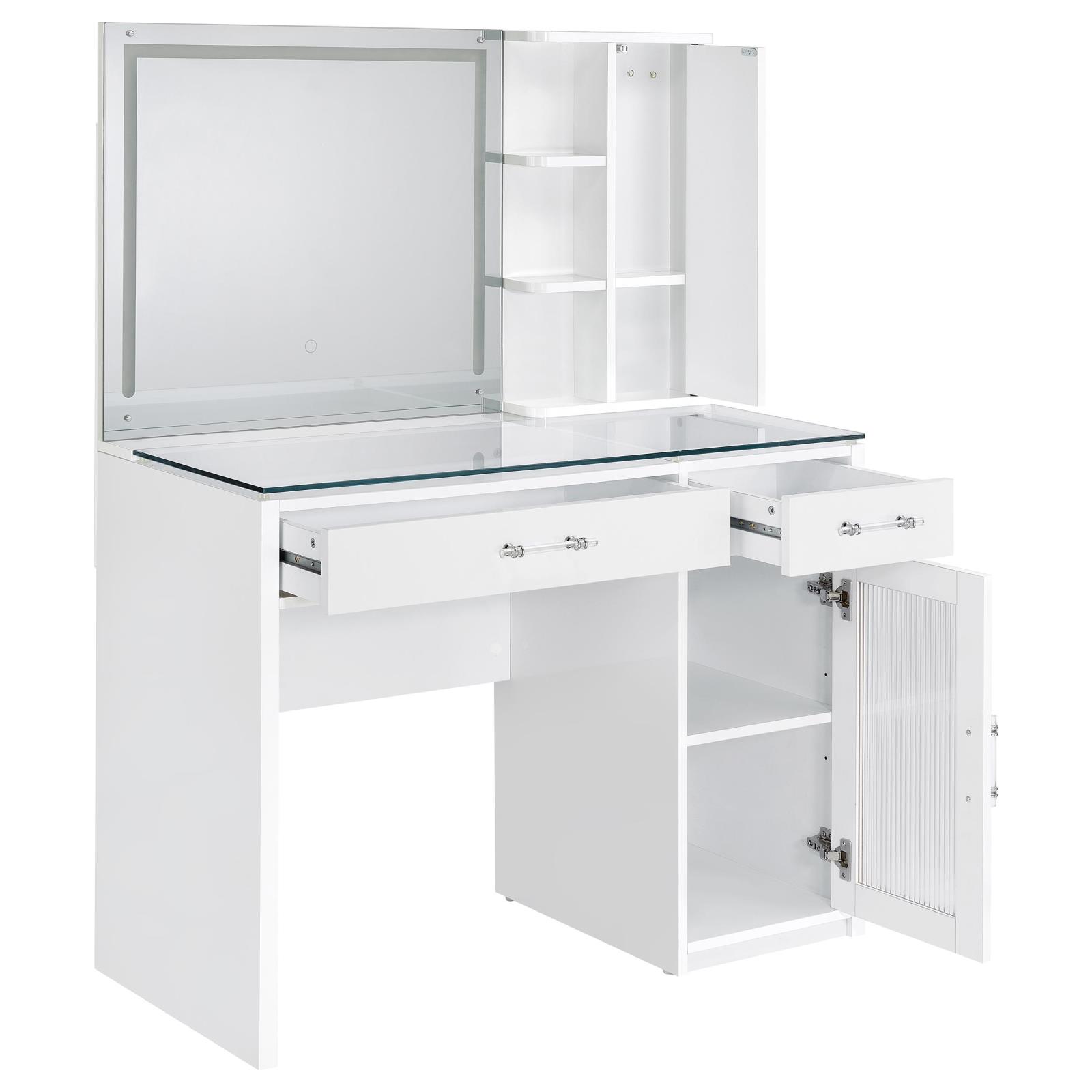 Flora 2-drawer Vanity Set with LED Mirror White High Gloss - Image 8