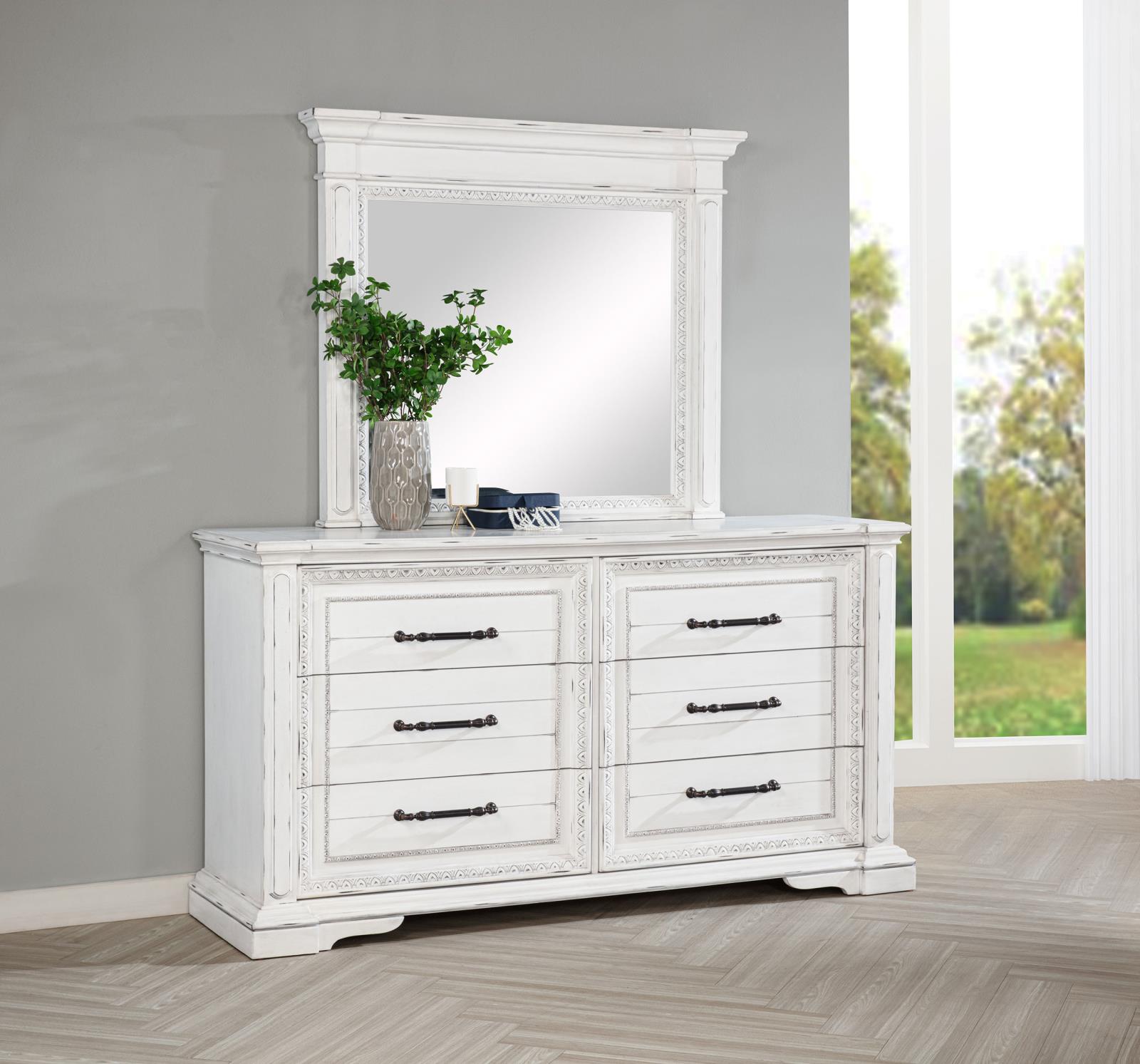 McKinney 6-drawer Bedroom Dresser with Mirror Vintage White - Image 2