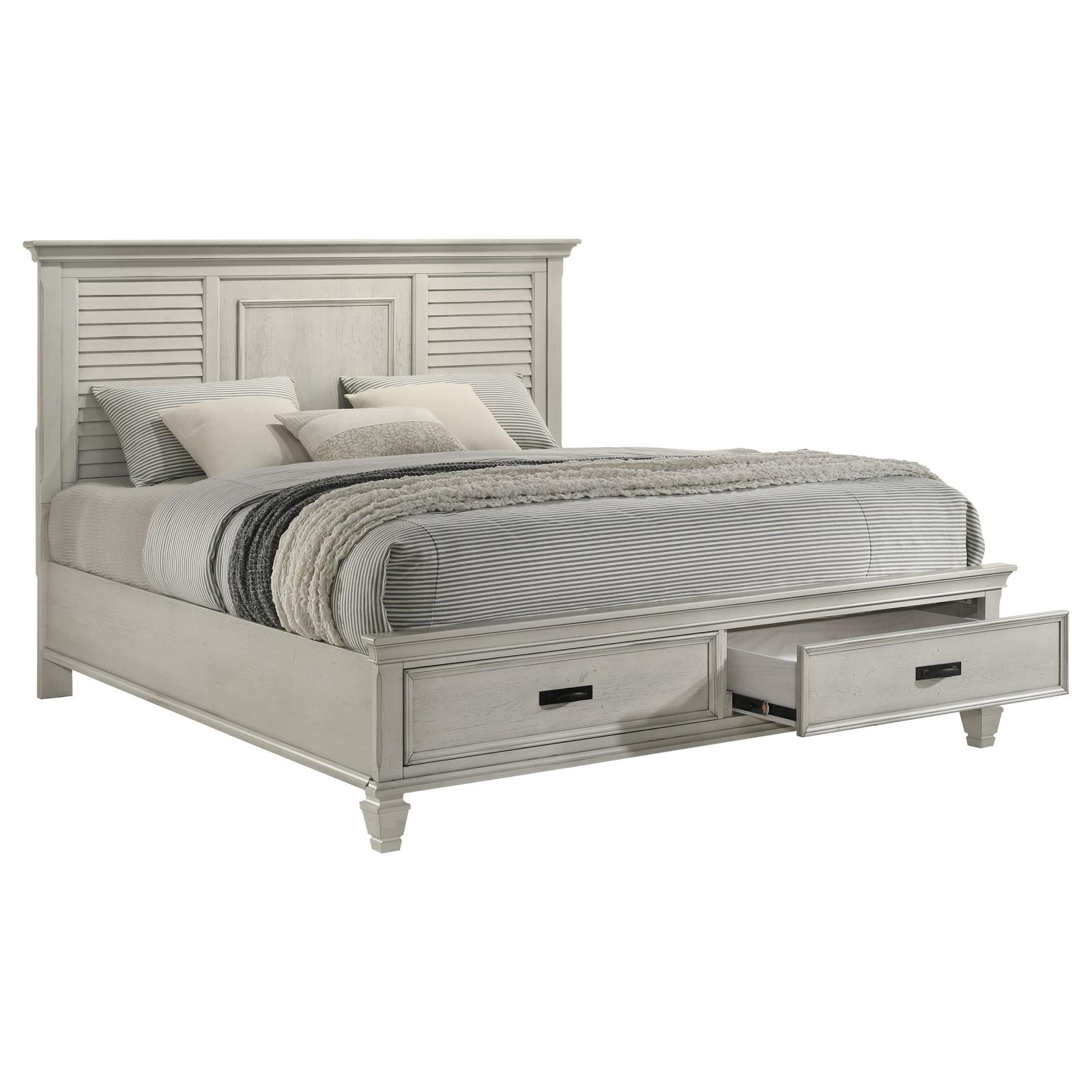 Franco Wood Eastern King Storage Panel Bed Distressed White - Image 3