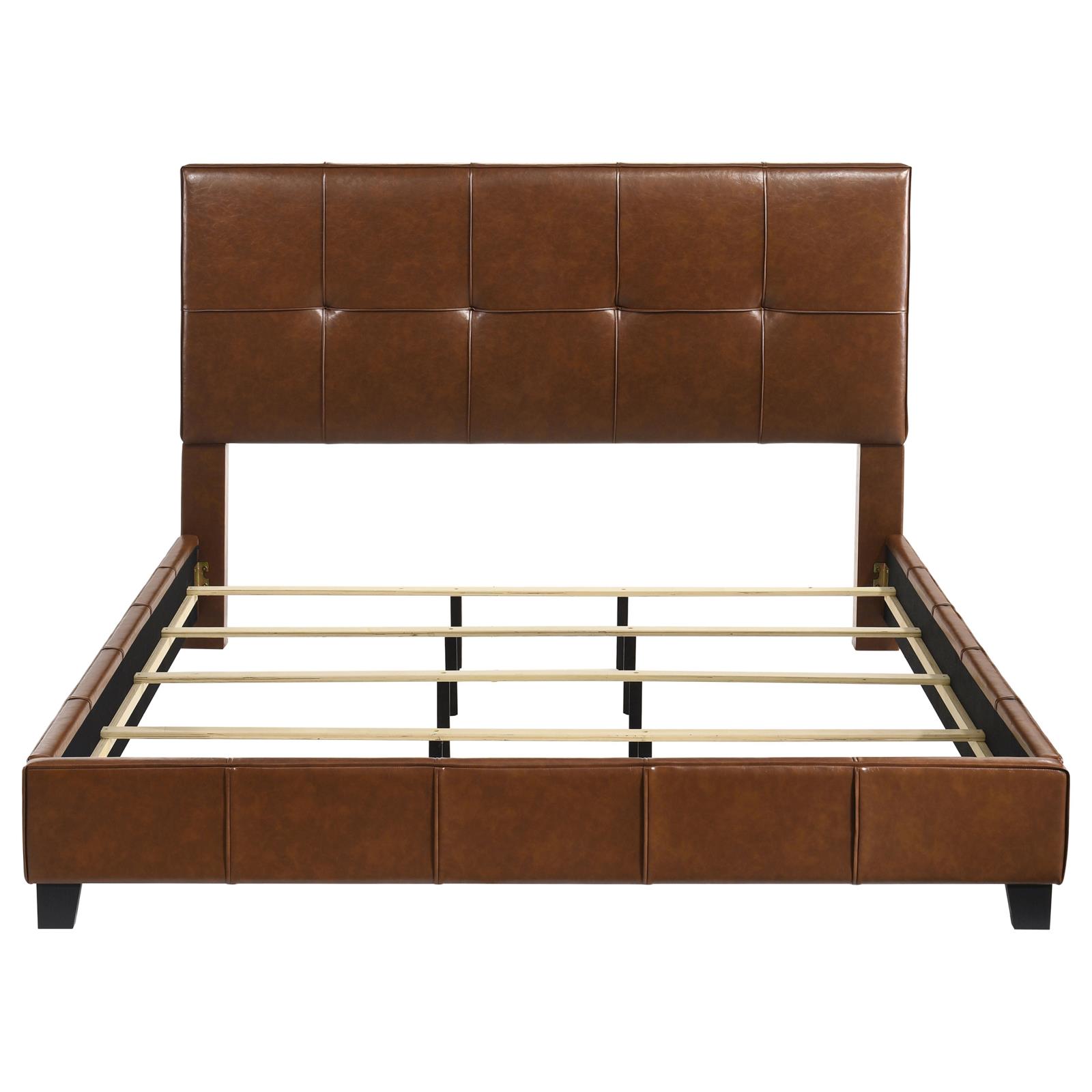 Farrell Eastern King Leatherette Upholstered Panel Bed Brown - Image 3