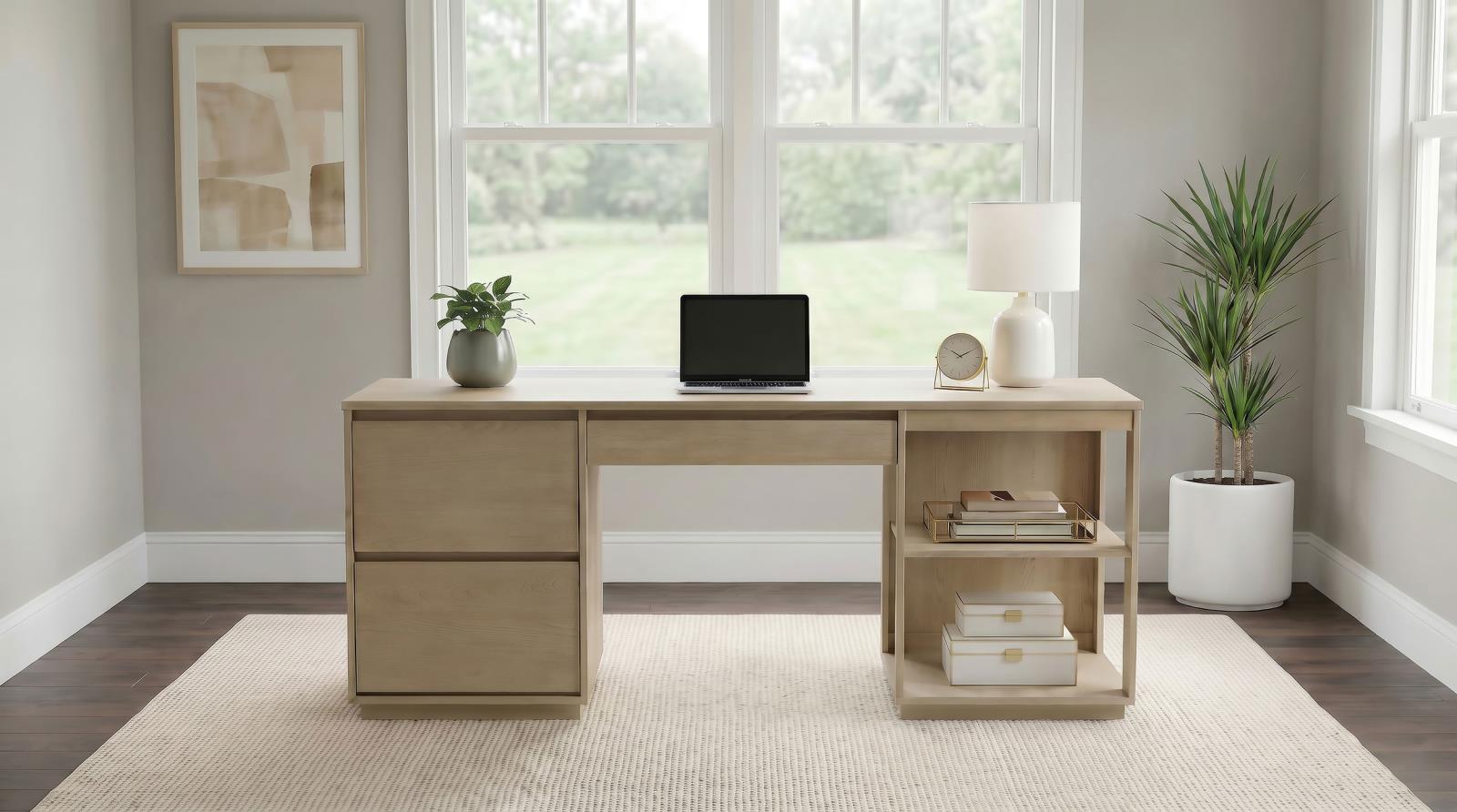 Harkes 75-inch 3-drawer Computer Desk with Adjustable Shelf Light Elm - Image 2