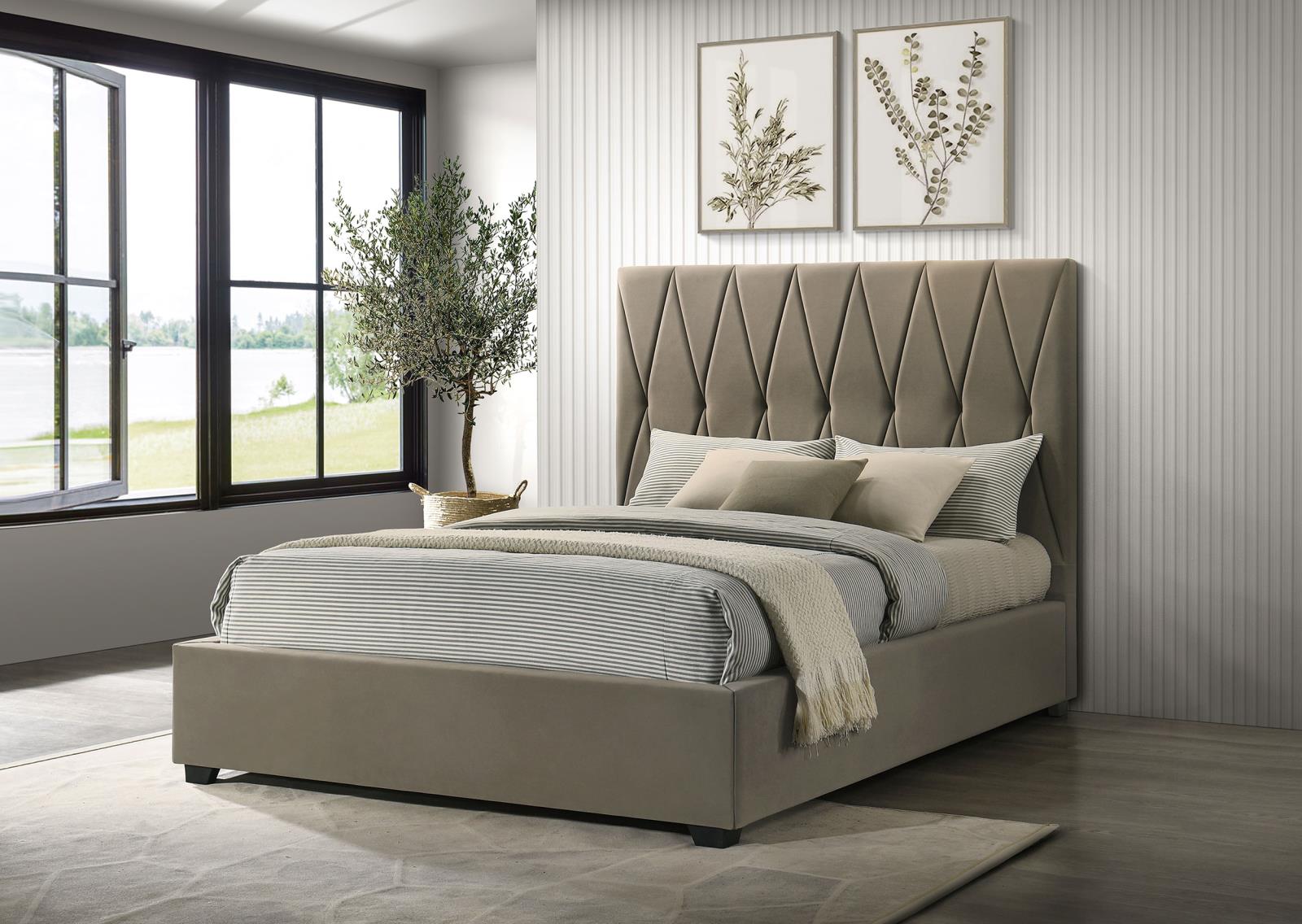 Delsea Upholstered Queen Panel Platform Bed Light Brown - Image 2