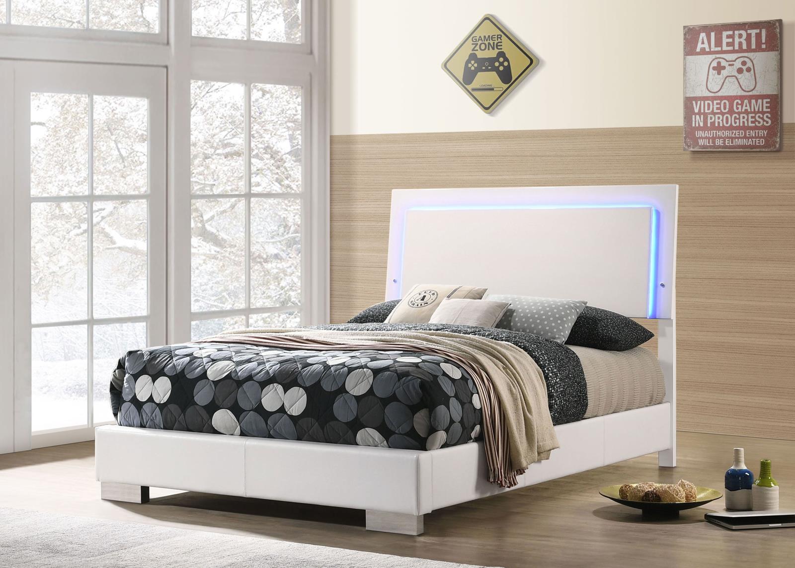 Felicity Wood Full LED Panel Bed White High Gloss - Image 2