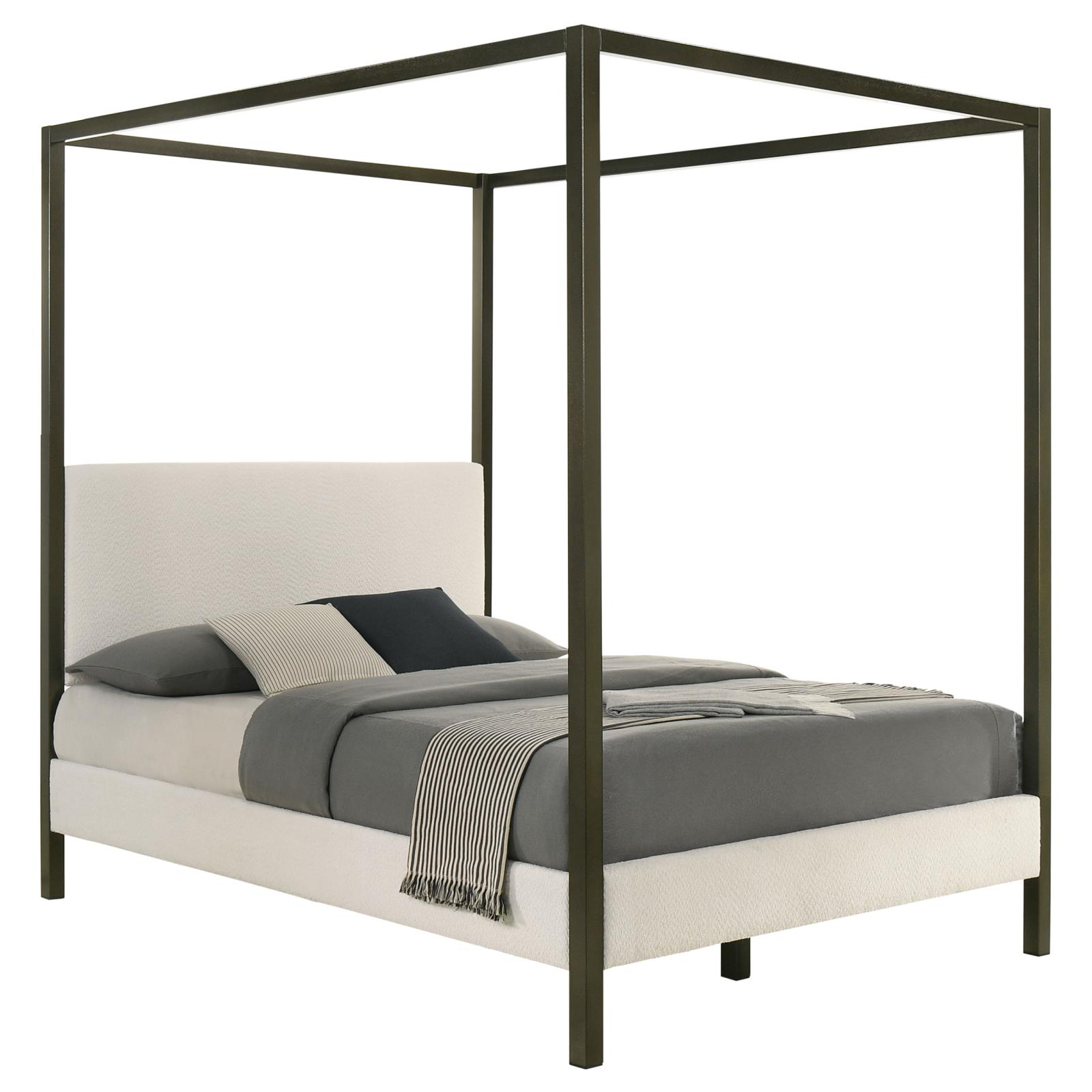 Monroe Upholstered Queen Canopy Bed Vanilla - Image 3