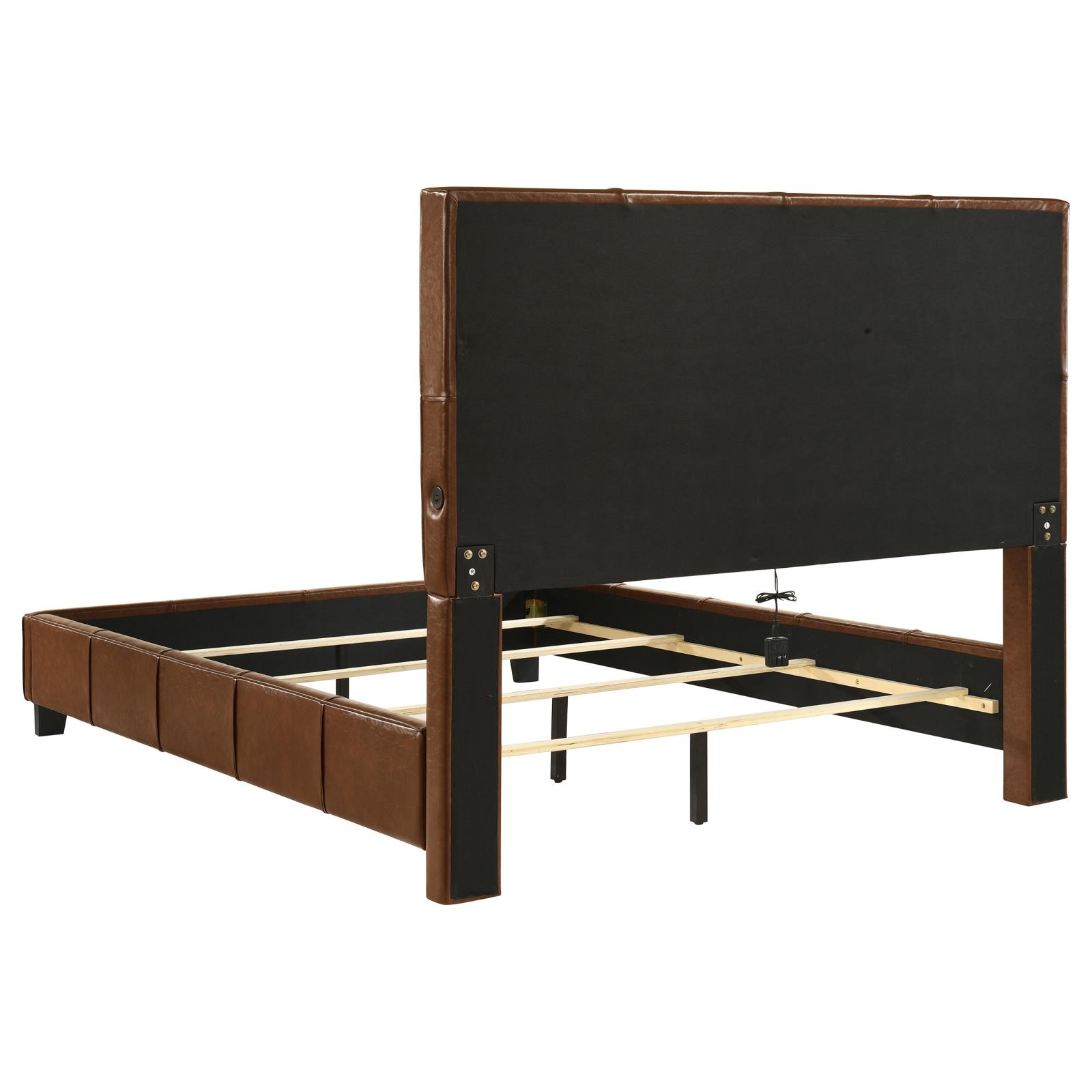 Farrell Queen Leatherette Upholstered Panel Bed Brown - Image 4