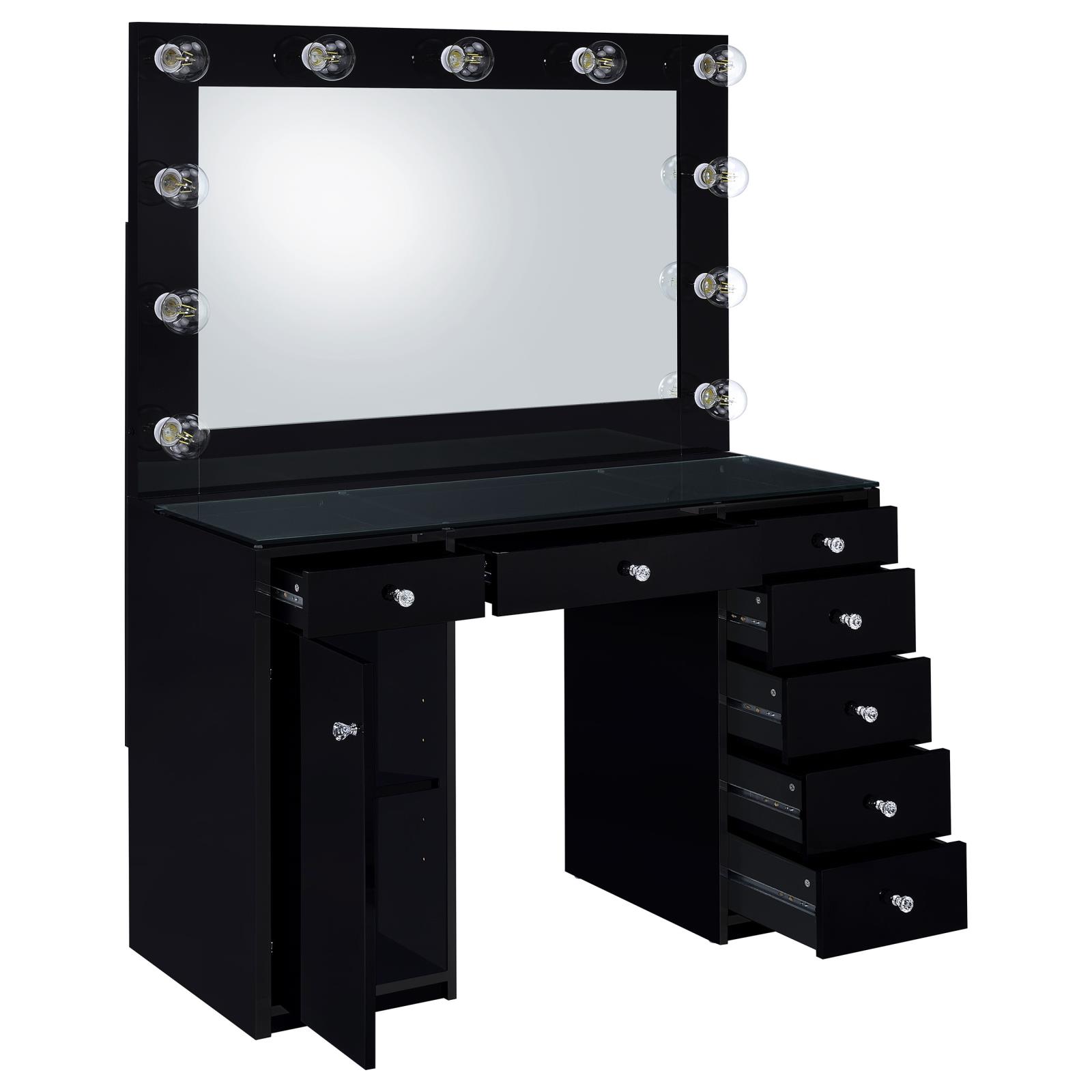 Acena 7-drawer Vanity Set with Lighting Black High Gloss - Image 4