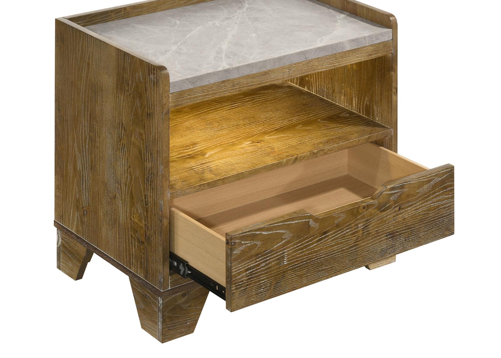 Henderson 1-drawer LED Nightstand Bedside Table Medium Oak - Image 7