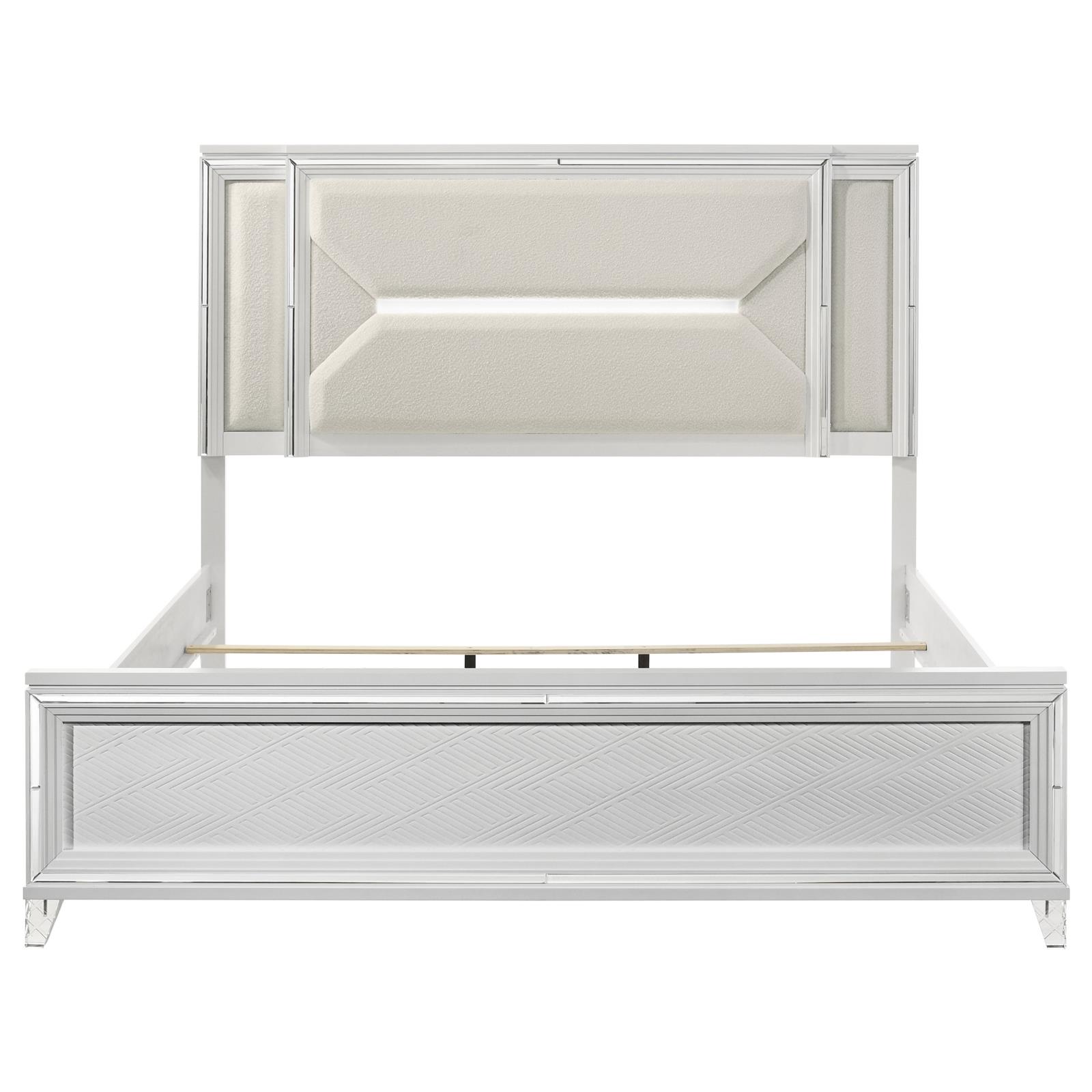 Marmore 64-inch Eastern King Panel Bed LED Headboard White - Image 4
