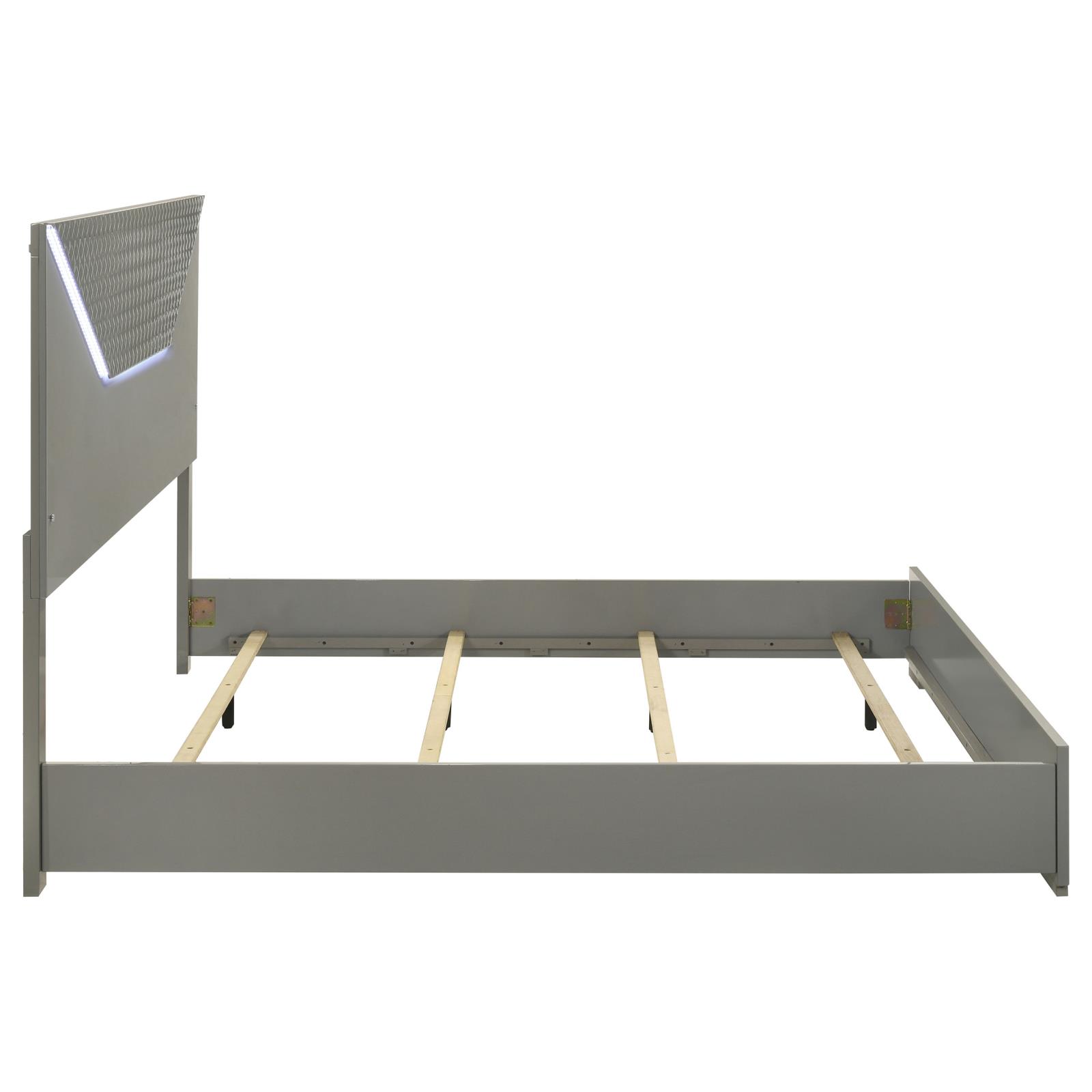 Ives Eastern King Panel Bed LED Headboard Grey High Gloss - Image 6