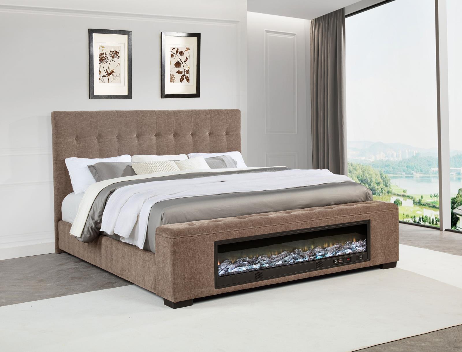 Senna Upholstered Eastern King Audio Flame Visualizer Bed Brown - Image 2