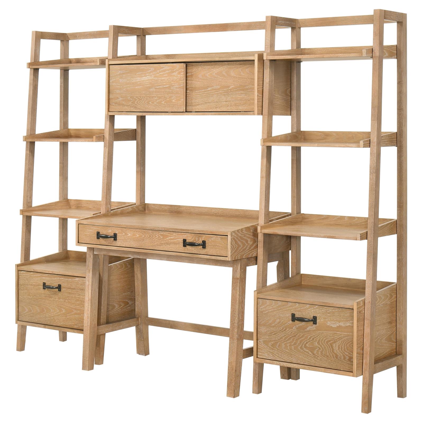 Fabian 4-piece Computer Desk and Bookshelf Set Distressed Light Brown - Image 6