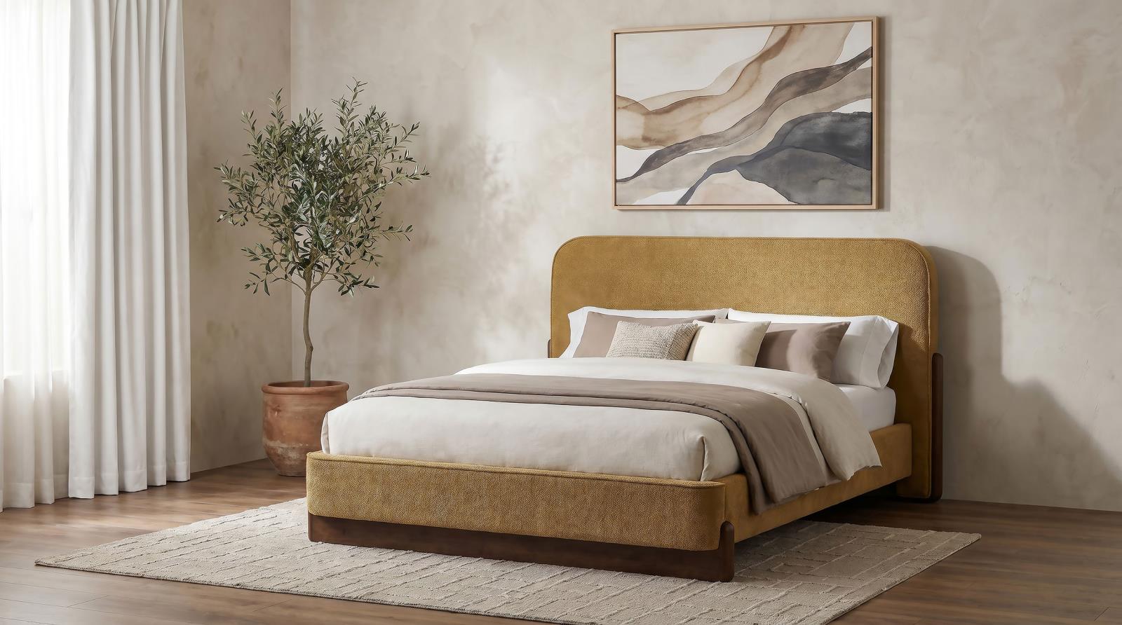 Baldacci Upholstered Queen Platform Bed Curry and Walnut - Image 2