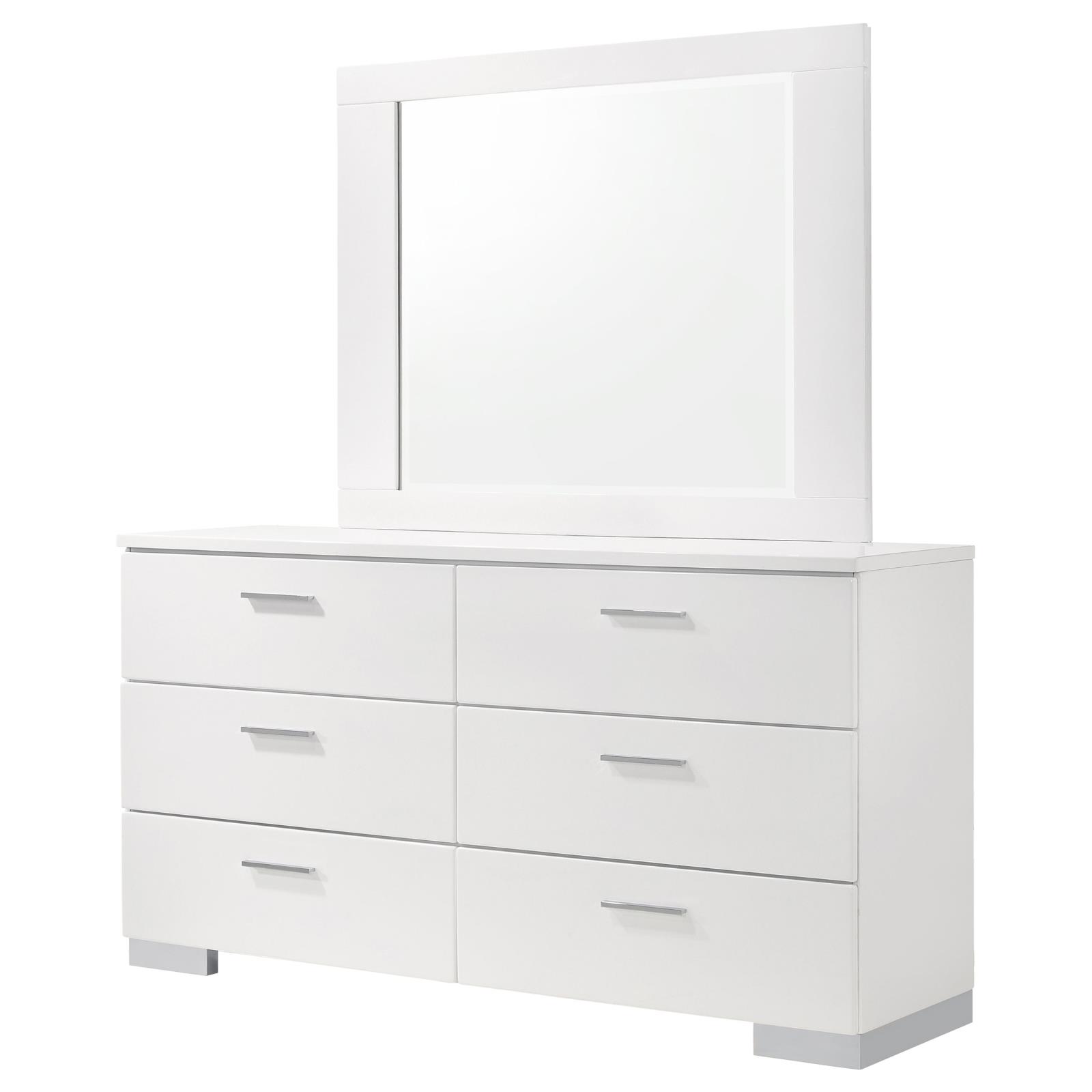 Felicity 6-drawer Wood Dresser with Mirror White High Gloss - Image 4