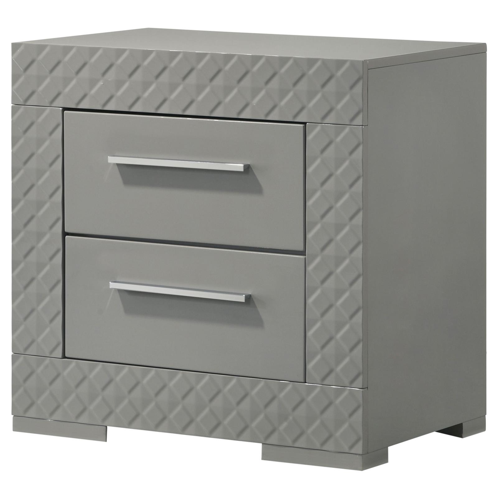 Ives 2-drawer Nightstand Bedside Table Grey High Gloss - Image 4
