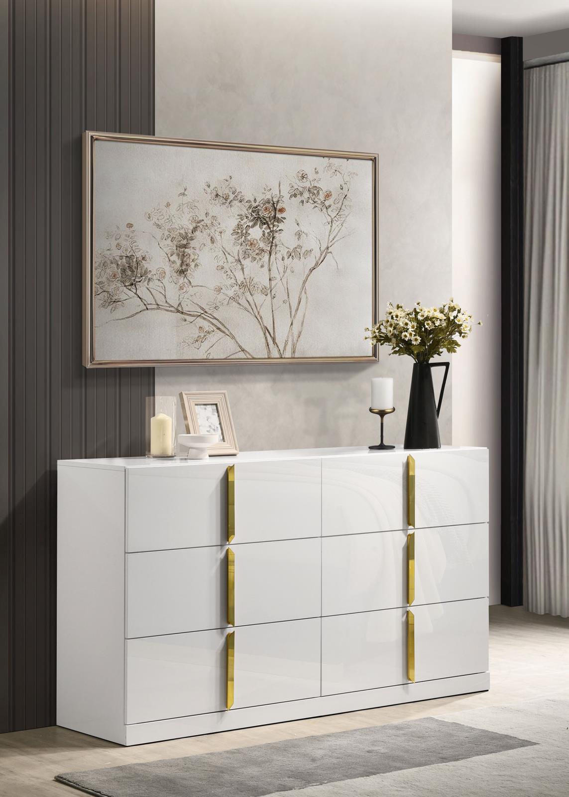 Ines 6-drawer Bedroom Dresser Cabinet White High Gloss - Image 2