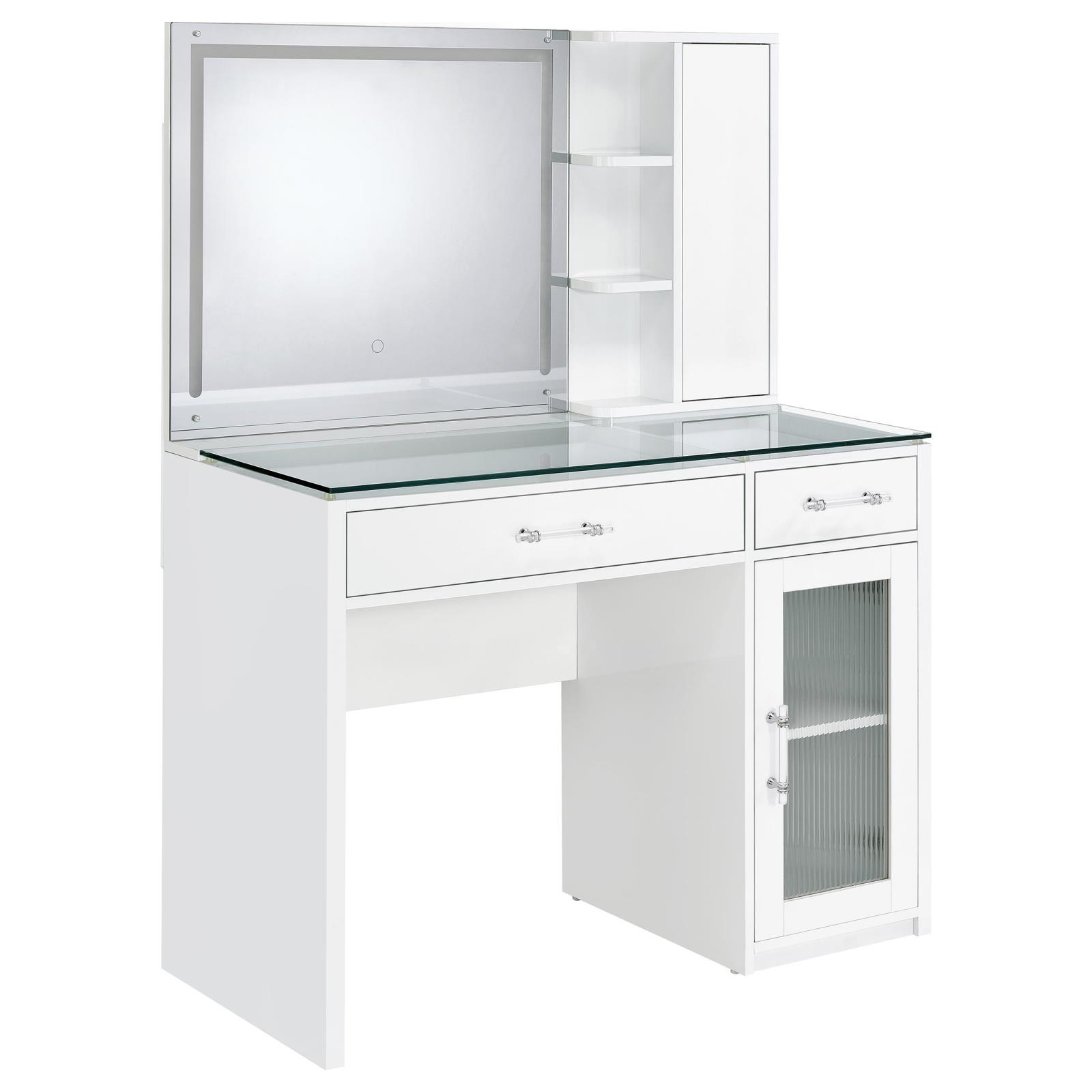 Flora 2-drawer Vanity Set with LED Mirror White High Gloss - Image 7