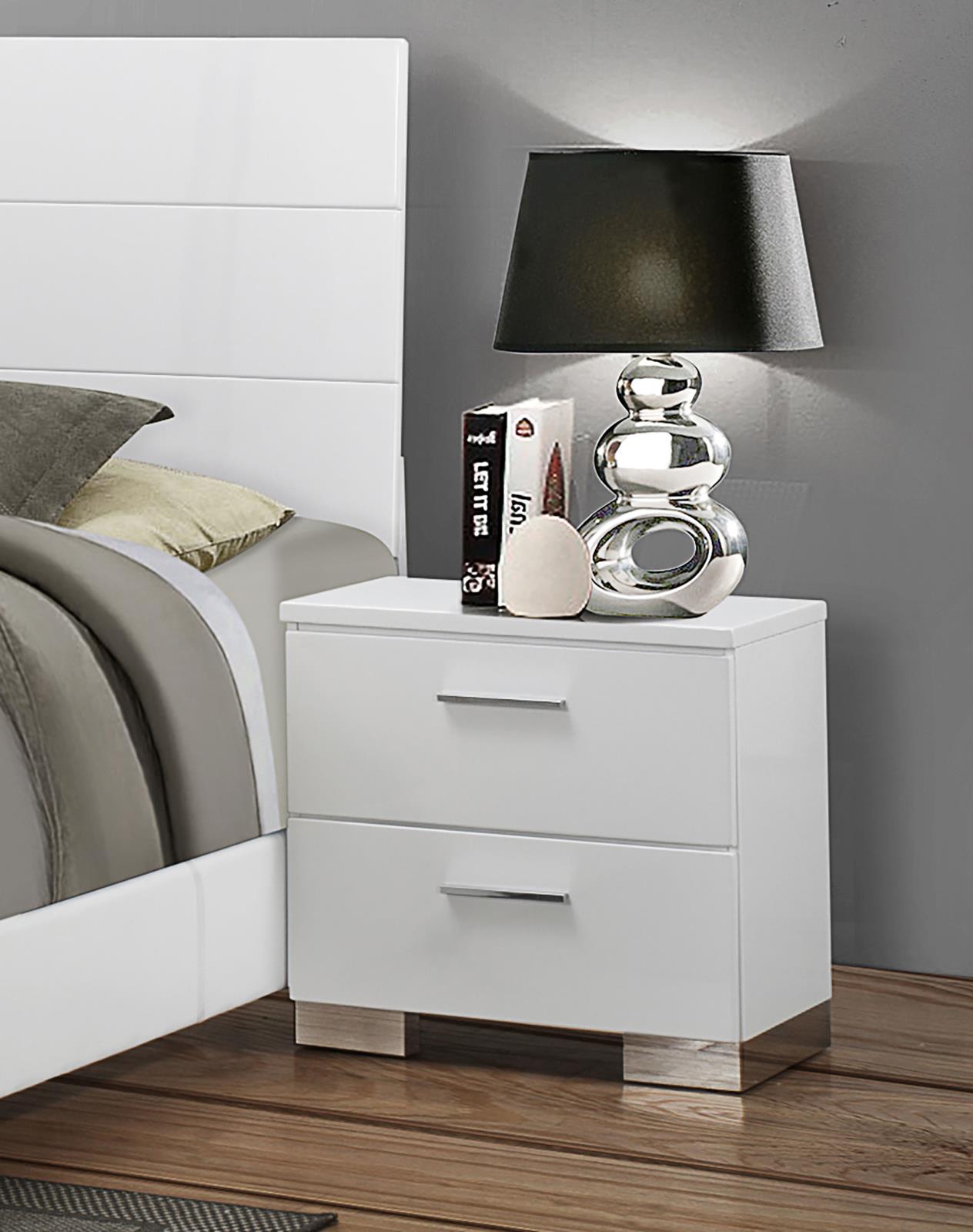 Felicity 2-drawer Nightstand White High Gloss - Image 2