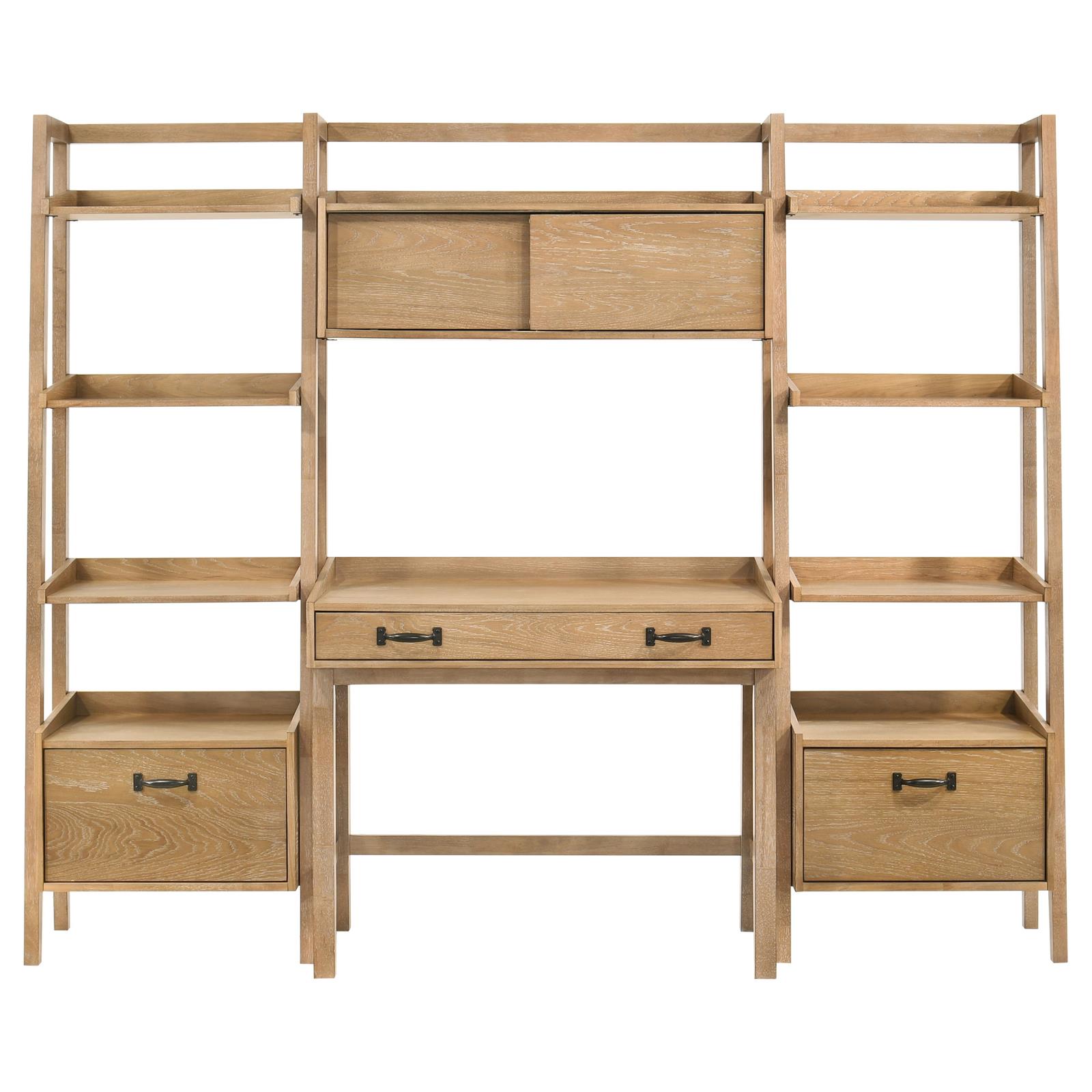 Fabian 4-piece Computer Desk and Bookshelf Set Distressed Light Brown - Image 5