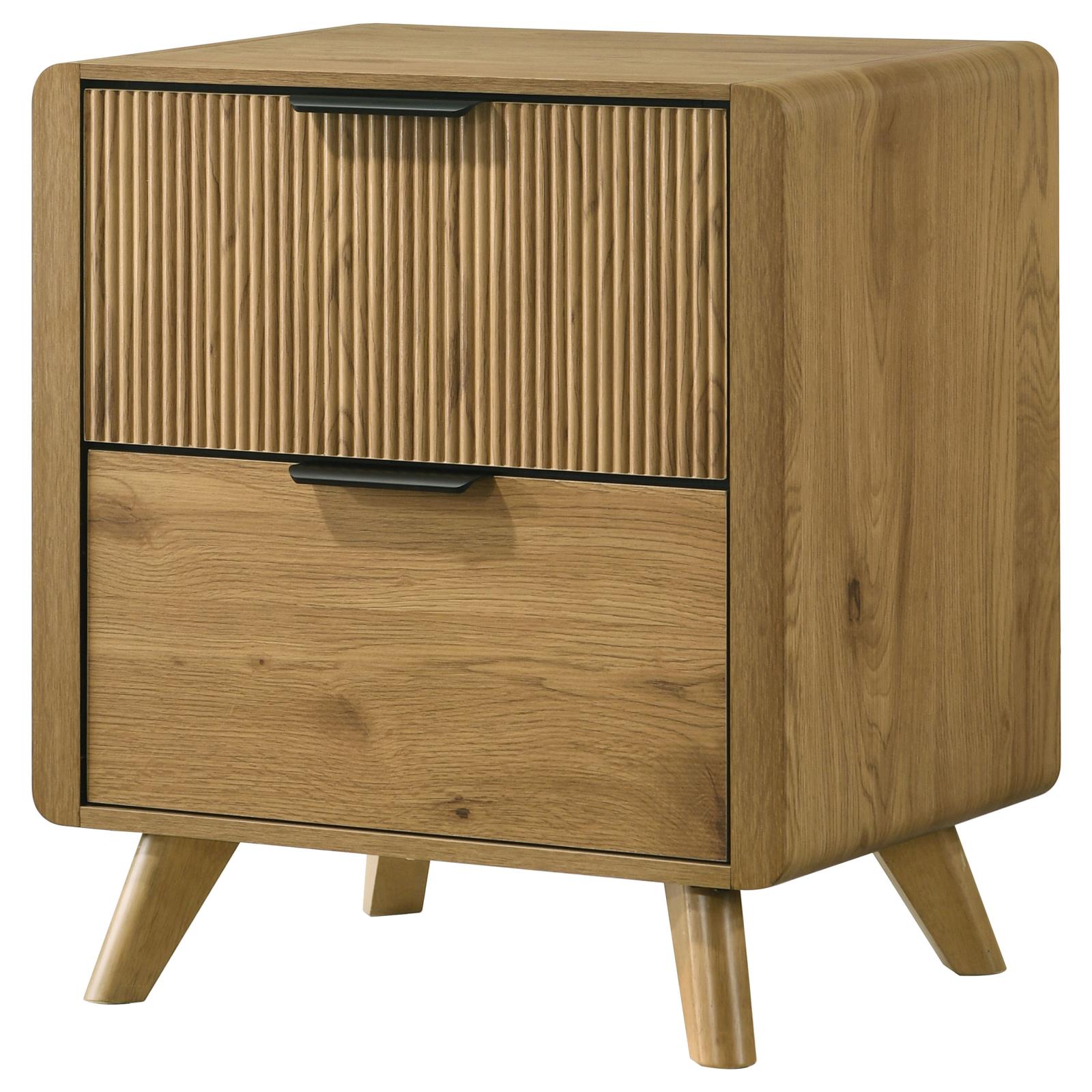Bennett Mid-Century 2-Drawer Rubberwood Nightstand Light Oak - Image 4