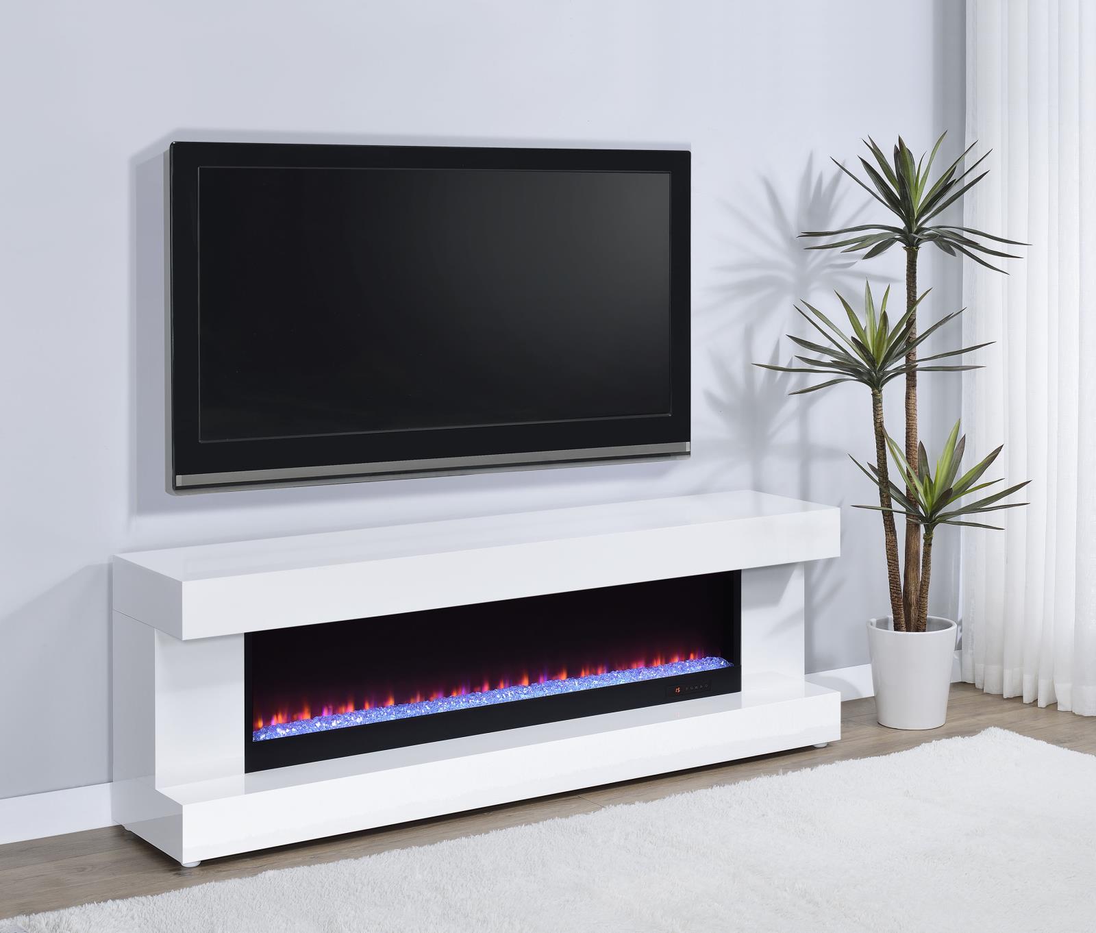 Mallory TV Stand Fireplace Console Bluetooth Speaker White High Gloss - Image 2