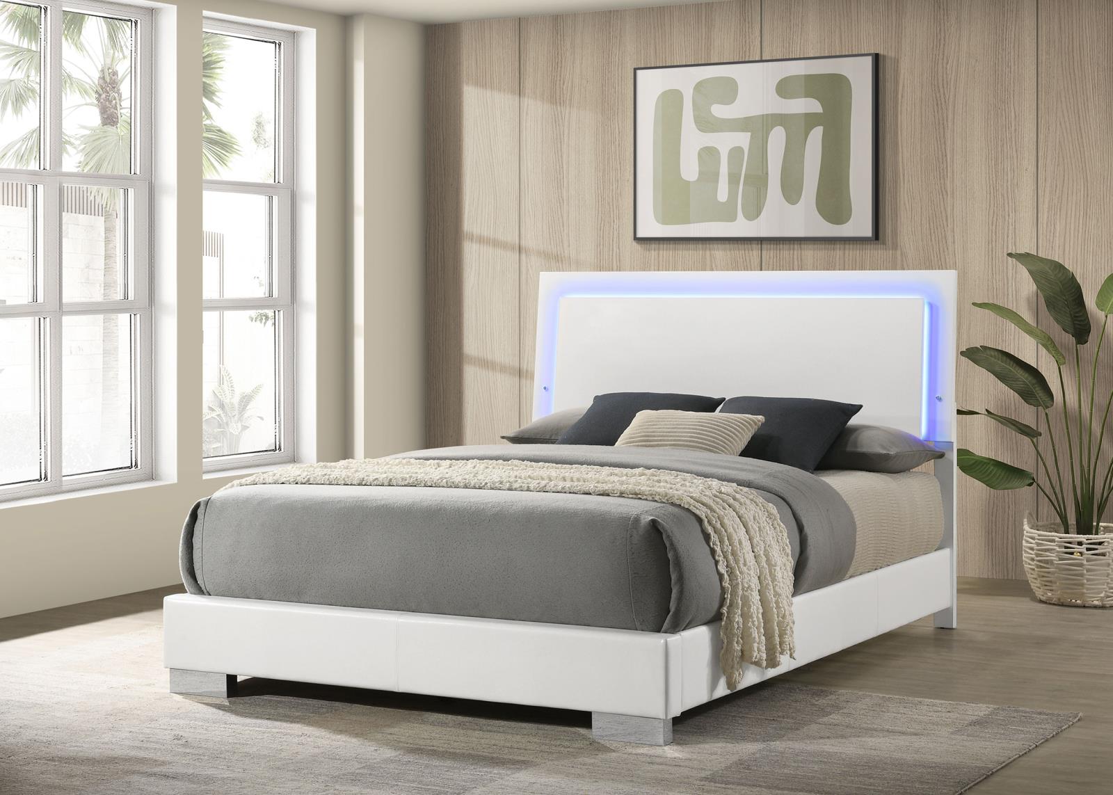 Felicity Wood Queen LED Panel Bed White High Gloss - Image 2