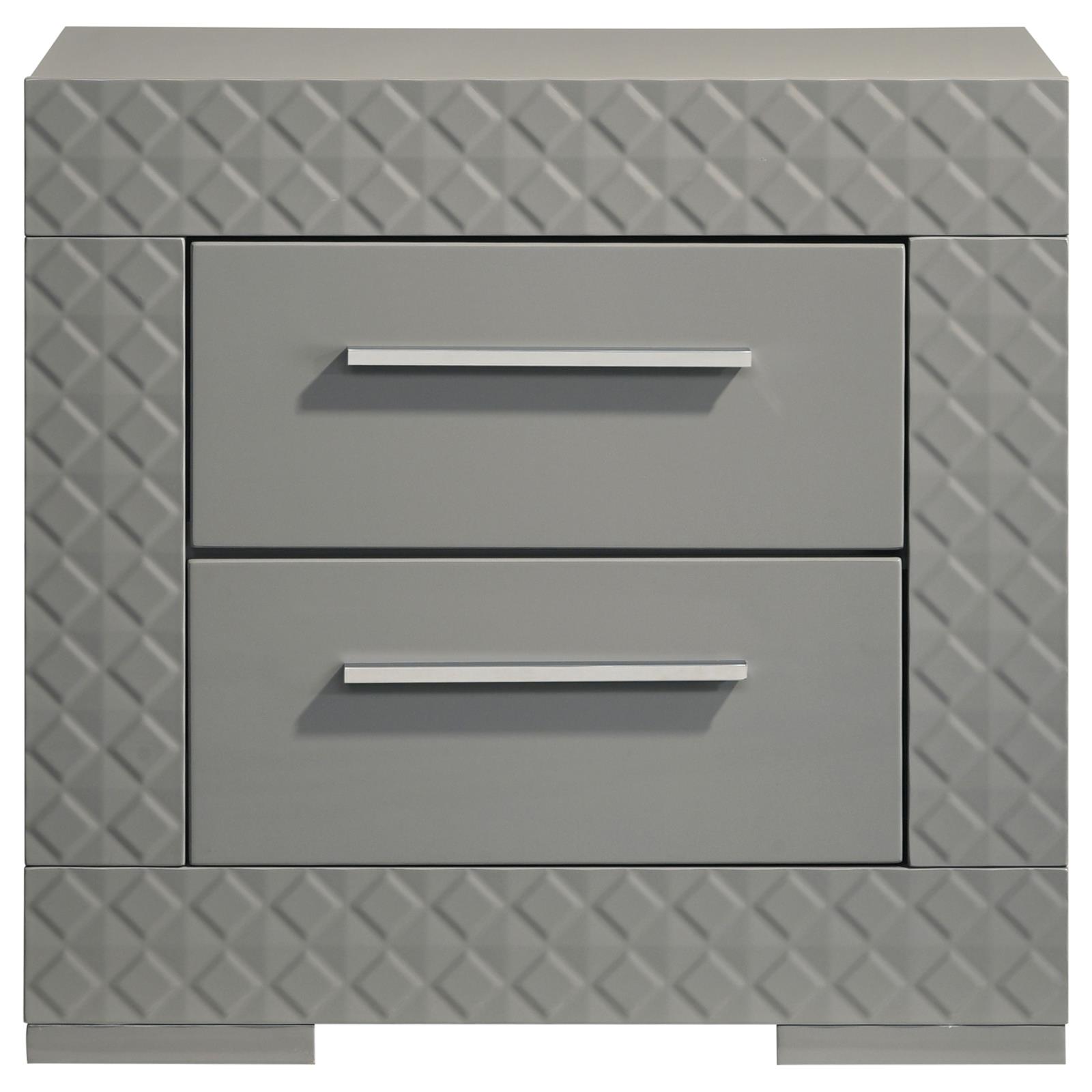 Ives 2-drawer Nightstand Bedside Table Grey High Gloss - Image 3